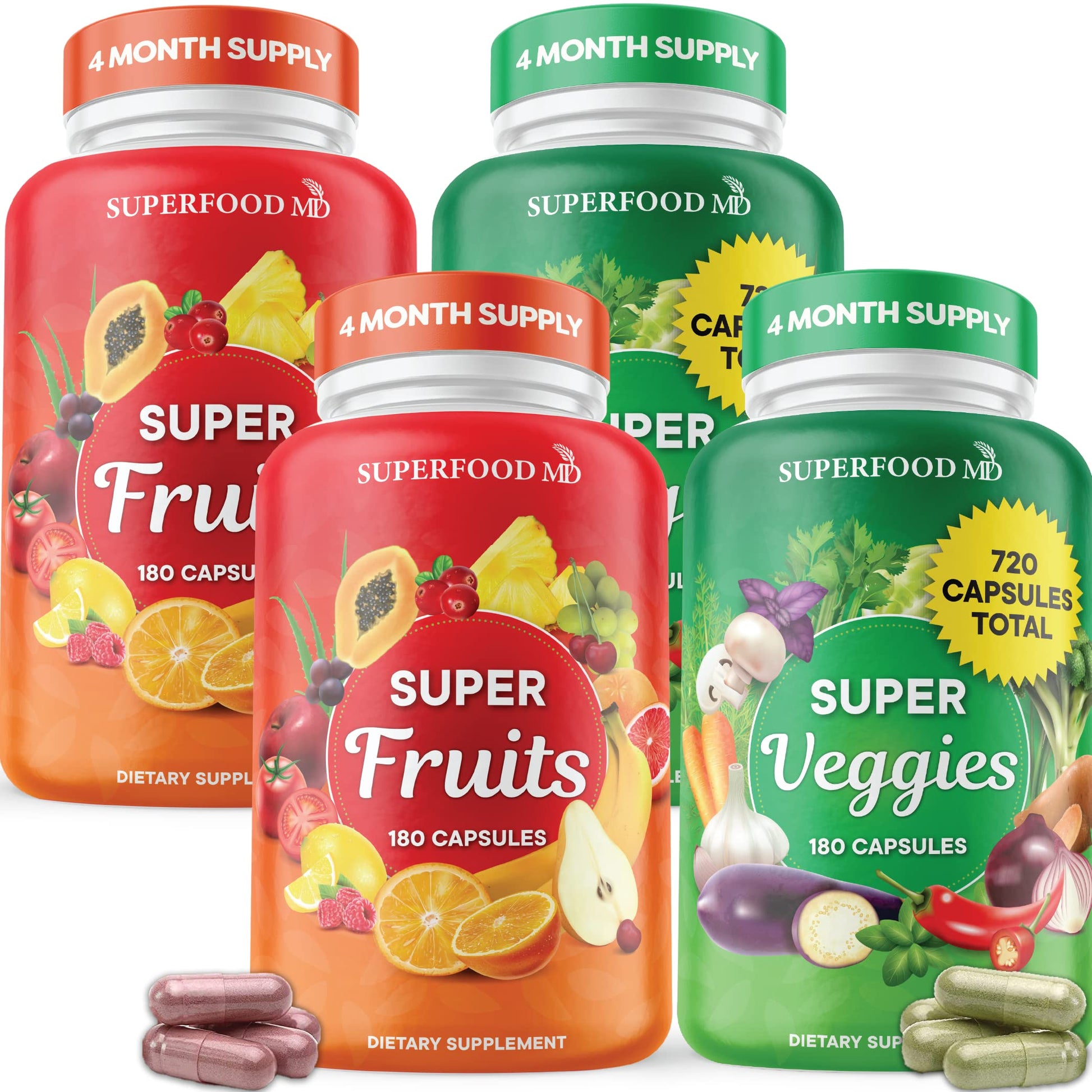 Superfood Fruit and Veggie Supplement - Fruit and Veggie Capsules 100% Whole Super Fruits and Super Vegetables Supplements & Vitamins, with Beta Carotene (720 Count (Pack of 4)) Superfood MD Au supplements