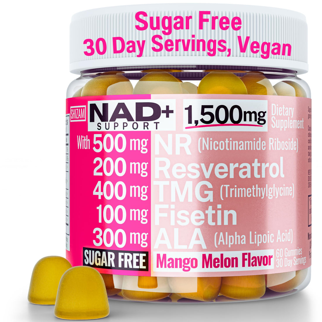 1500mg NAD+ Sugar Free Gummies | NAD + Plus NR TMG ALA Trans-Resveratrol Fisetin Supplements | Nicotinamide Riboside Trimethylglycine Alpha Lipoic Acid Betaine Pills Capsules Tincture Supplement Alt SHIZAM Au supplements