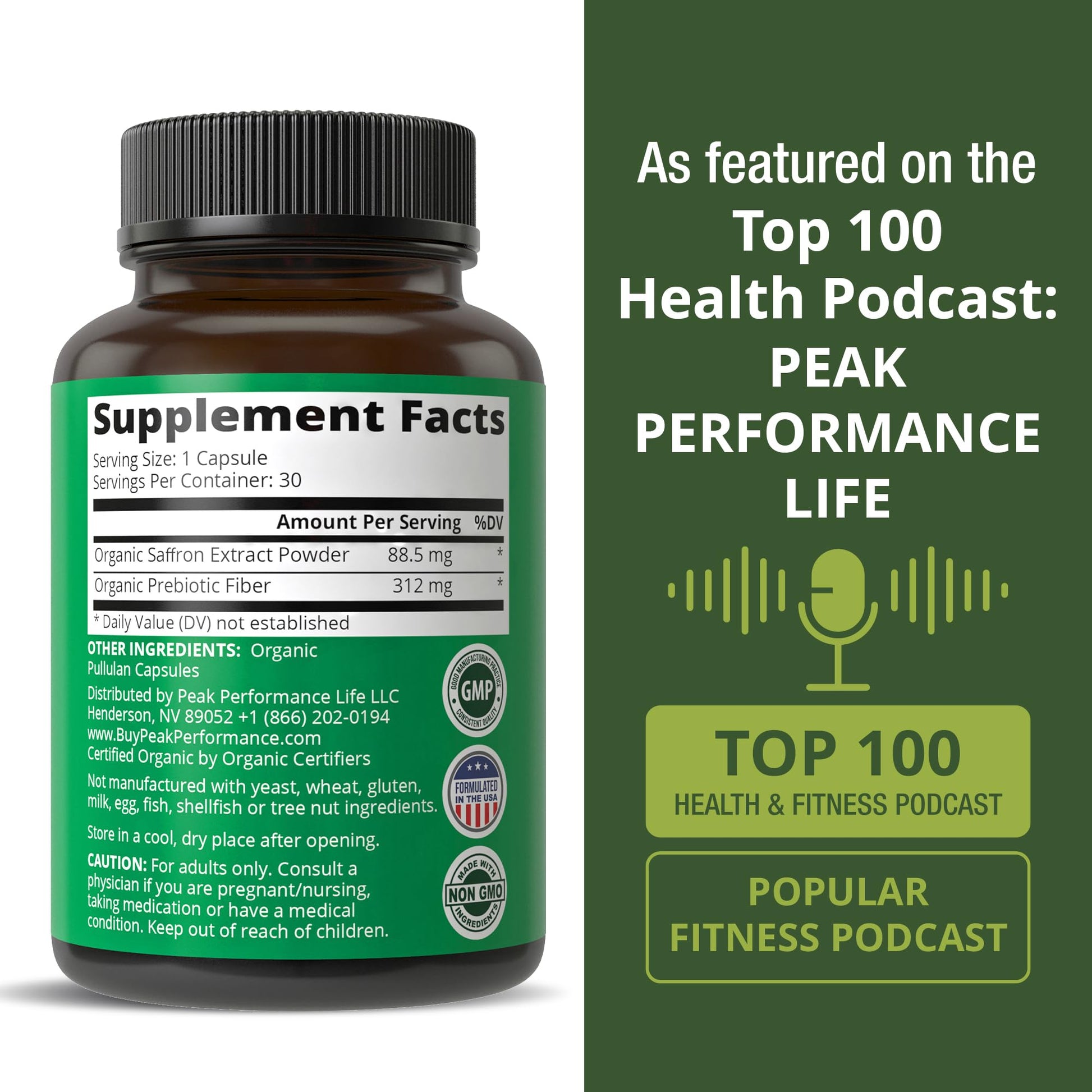 Saffron Supplements - USDA Organic Saffron Extract Capsules for Women, Men, and Kids. with Organic Prebiotic Fiber Instead of Filler. Pure and Natural for Mood, Brain, Focus, Cravings, PMS Peak Performance Au supplements