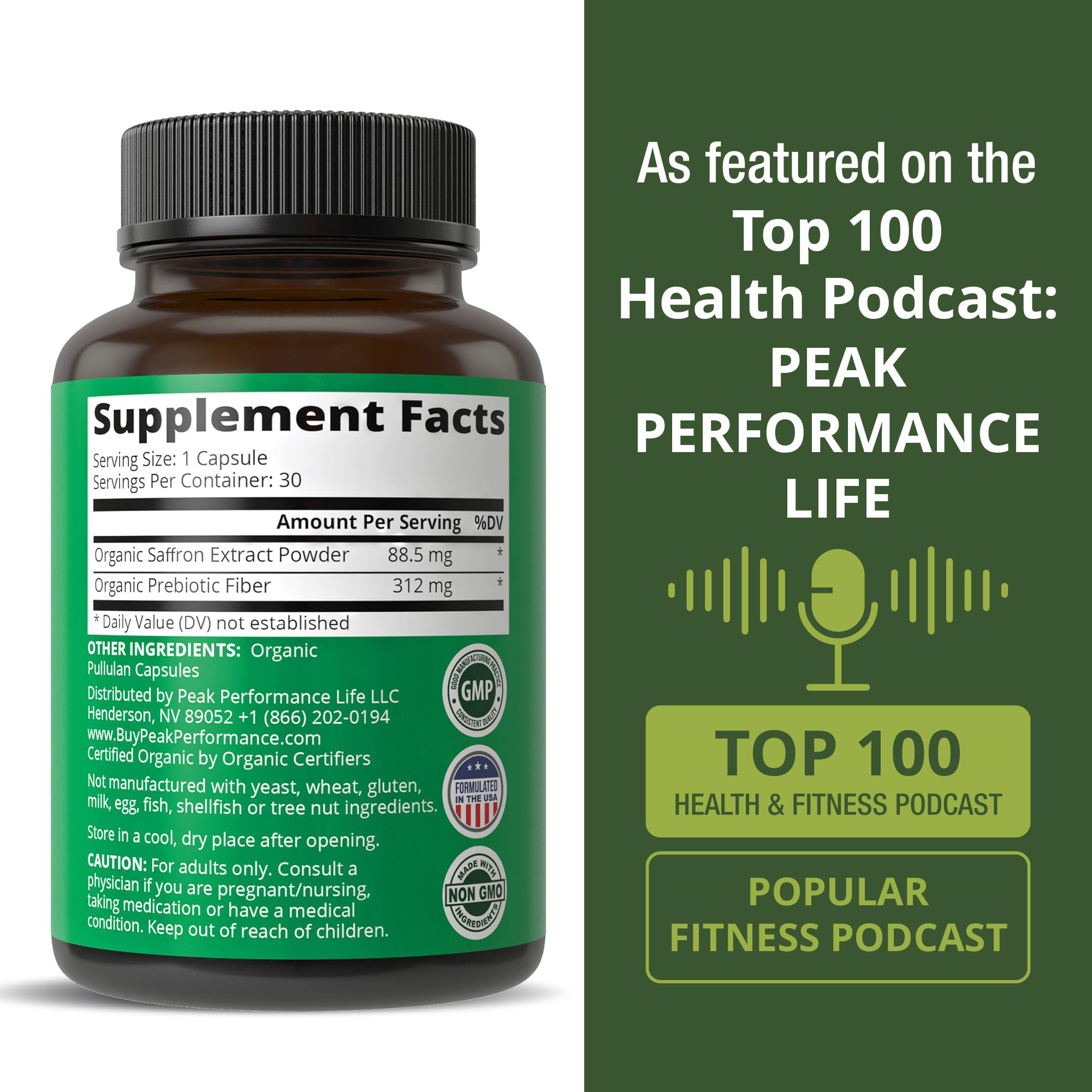 Saffron Supplements - USDA Organic Saffron Extract Capsules for Women, Men, and Kids. with Organic Prebiotic Fiber Instead of Filler. Pure and Natural for Mood, Brain, Focus, Cravings, PMS Peak Performance Au supplements