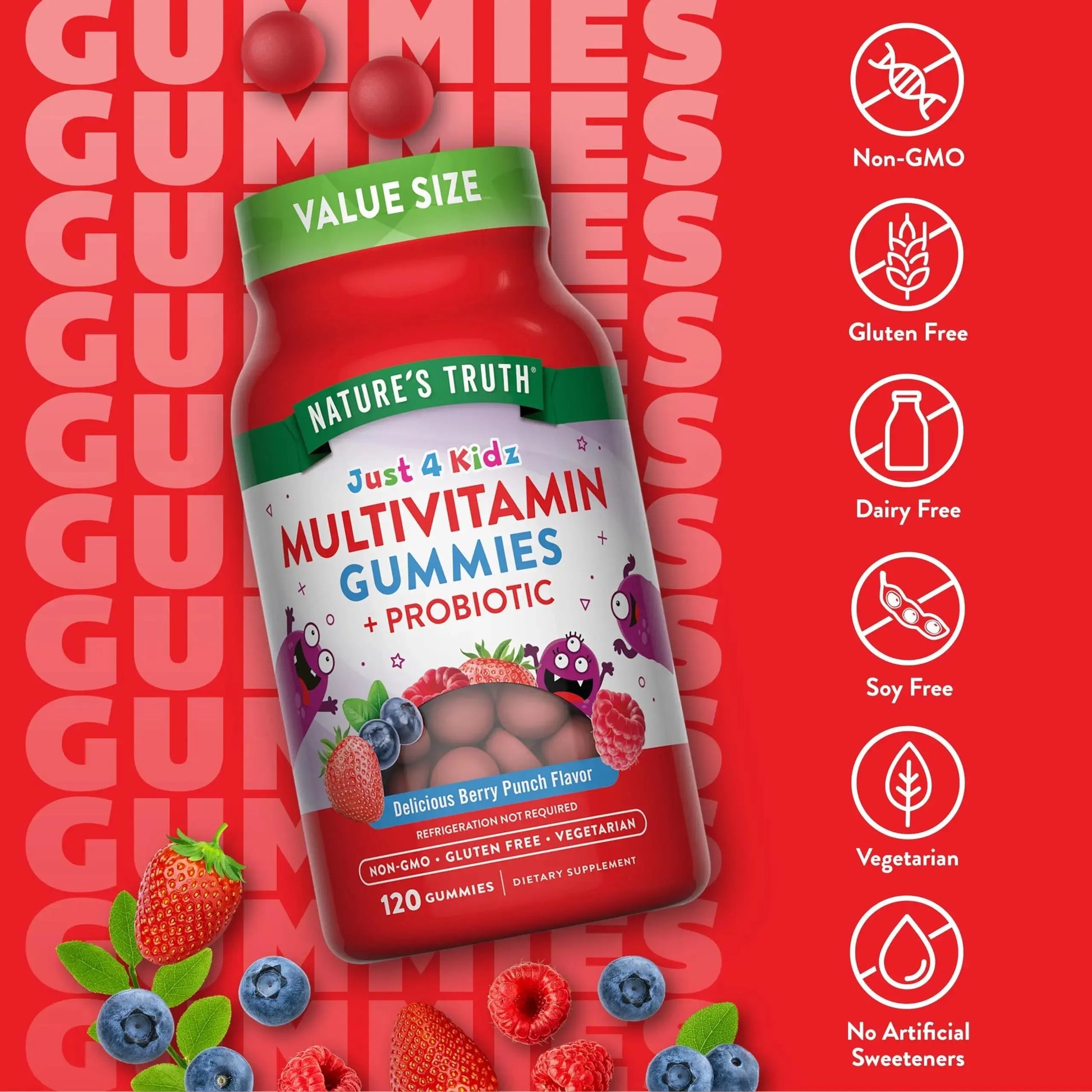 Nature's Truth Kids Multivitamin Gummies with Probiotics | 120 Count | Berry Punch Flavor | Vegetarian, Non-GMO & Gluten Free Supplement Nature's Truth Au supplements
