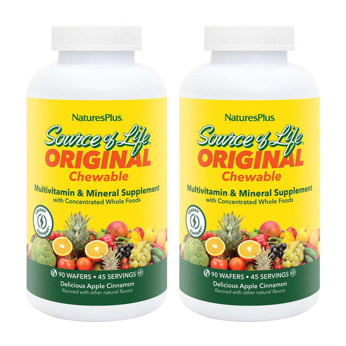 Natures Plus Source of Life Adult’s Chewable, Apple Cinnamon - 90 Wafers, Pack of 2 - Multi-Vitamin & Mineral Supplement - Gluten Free, Vegetarian - 90 Total Servings NaturesPlus Au supplements