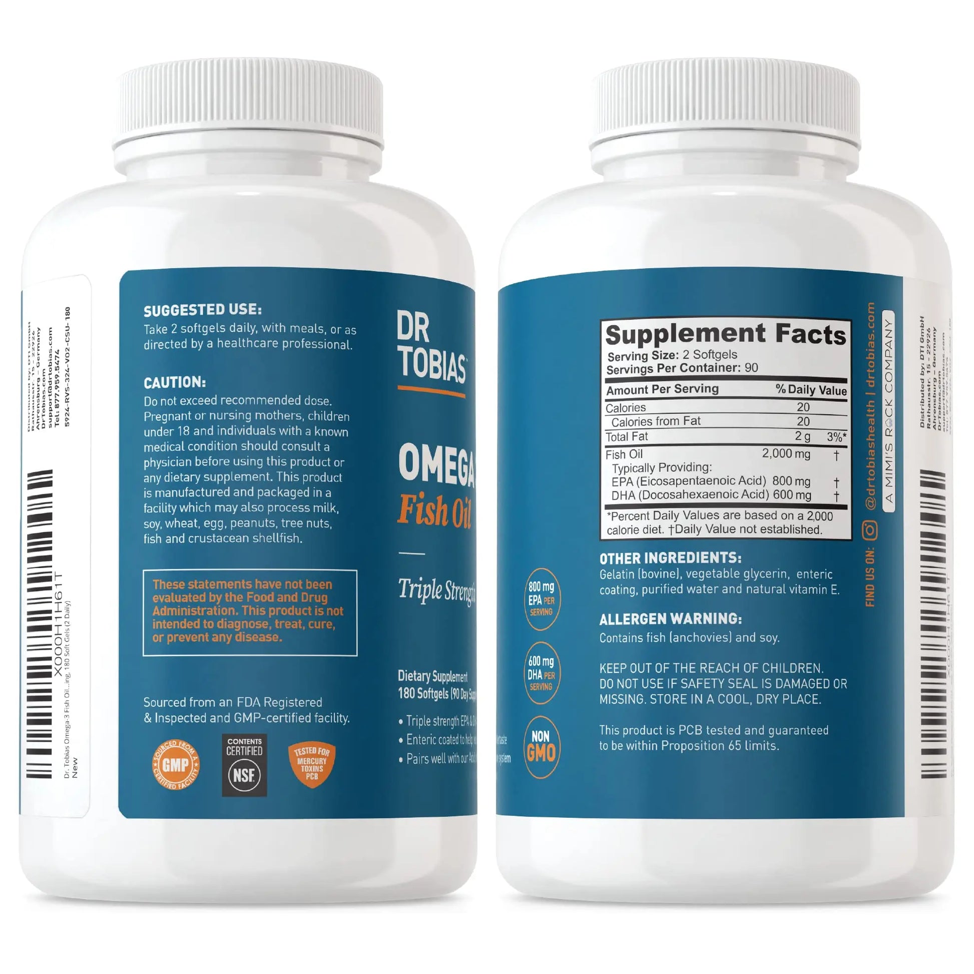 Dr. Tobias Omega 3 Fish Oil, 800 mg EPA 600 mg DHA Omega 3 Supplement for Heart Dr. Tobias Au supplements
