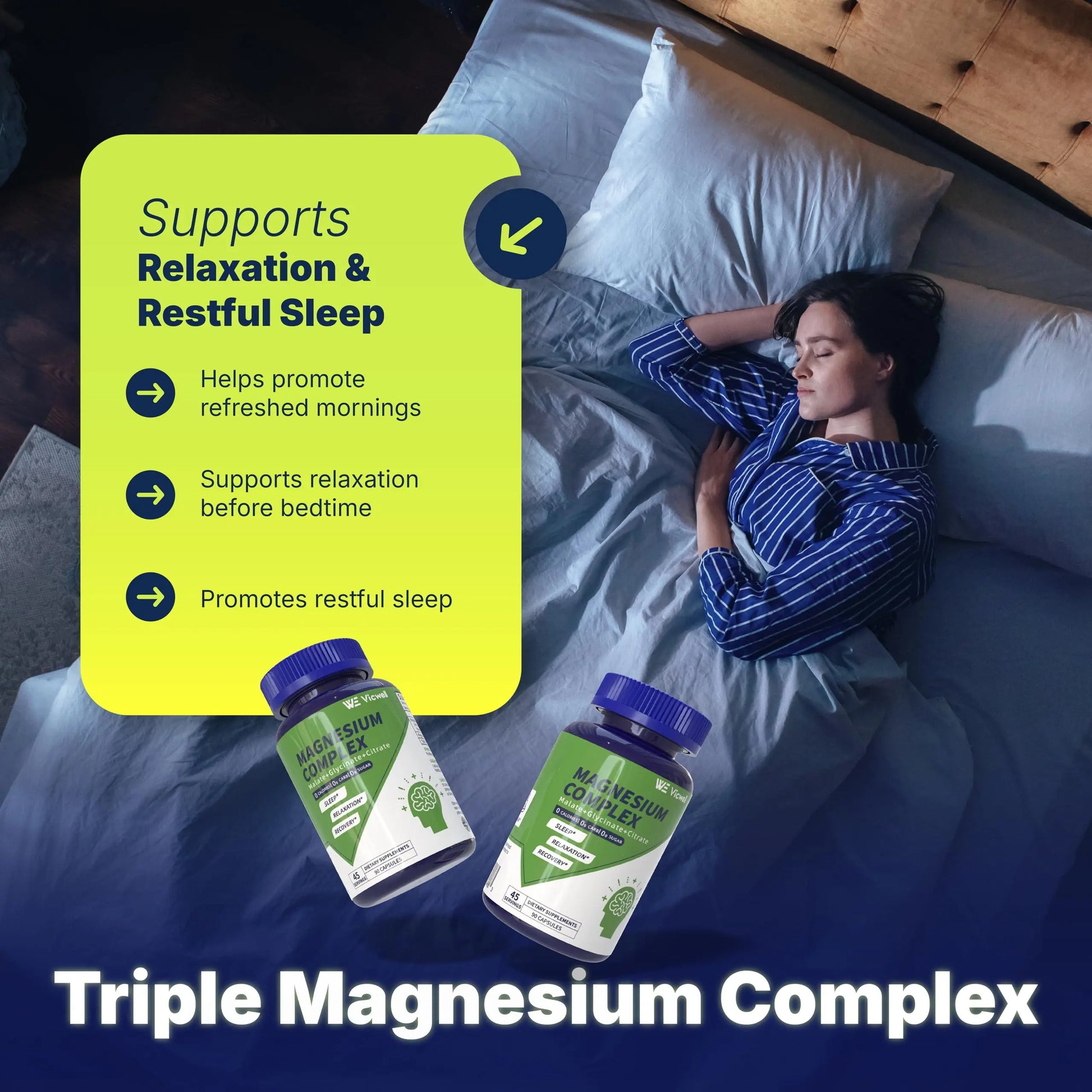 Vicwell Triple Magnesium Complex - 300mg Magnesium from Malate, Glycinate, and Citrate - Supports Stress Relief & Sleep, Nerves & Metabolism, Muscle Relaxation & Bone Health - 90 Capsules(1 Bottle) Vicwell Au supplements