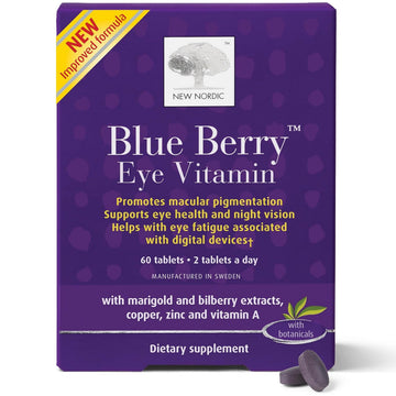 NEW NORDIC Blue Berry Eye Vitamin Lutein Supplement with Zinc, Supports Macular Pigmentation, Eye & Vision Function, 60 Tablets (Pack of 1) NEW NORDIC Au supplements