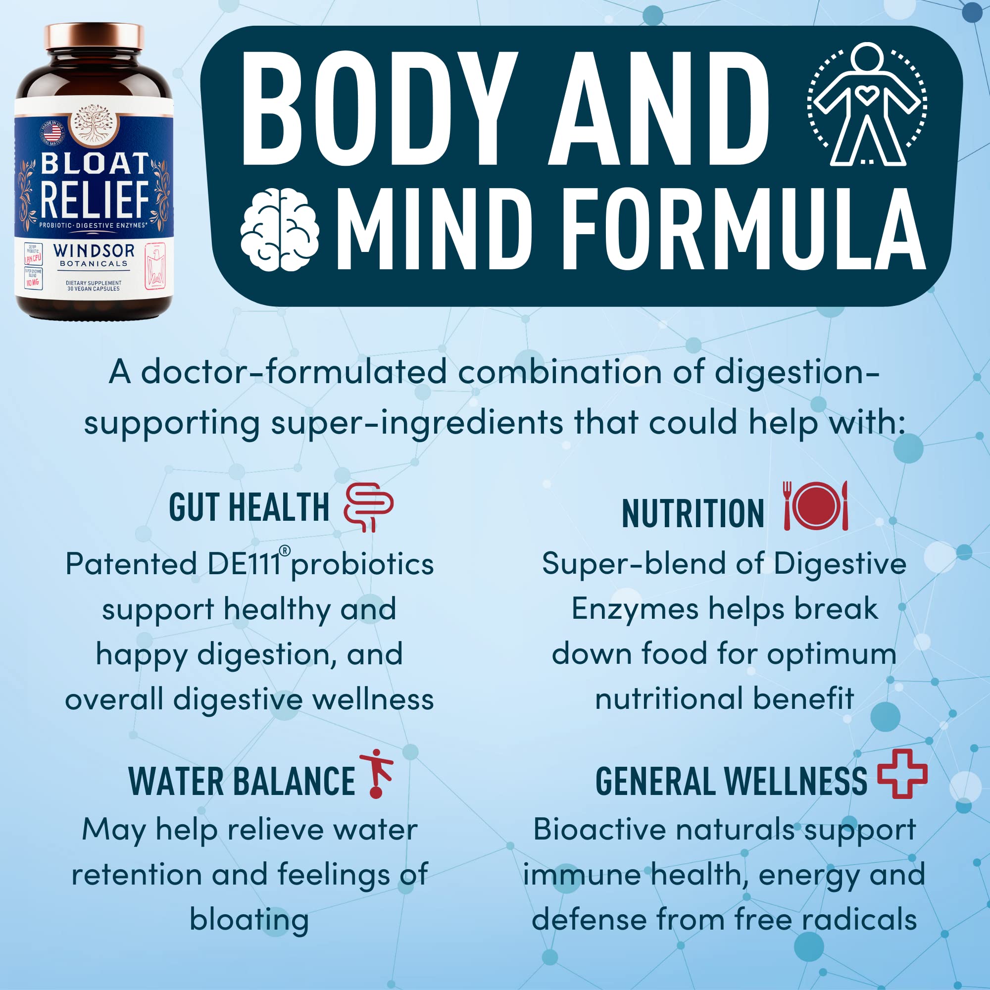 Bloat Relief Probiotic and Digestive Enzymes - Anti Bloating Turmeric, Fennel, Bromelain IBS Supplement - Detox Debloat Capsules Gas - Bloating Relief for Women and Men - 30 Gut Health Pills WINDSOR BOTANICALS Au supplements