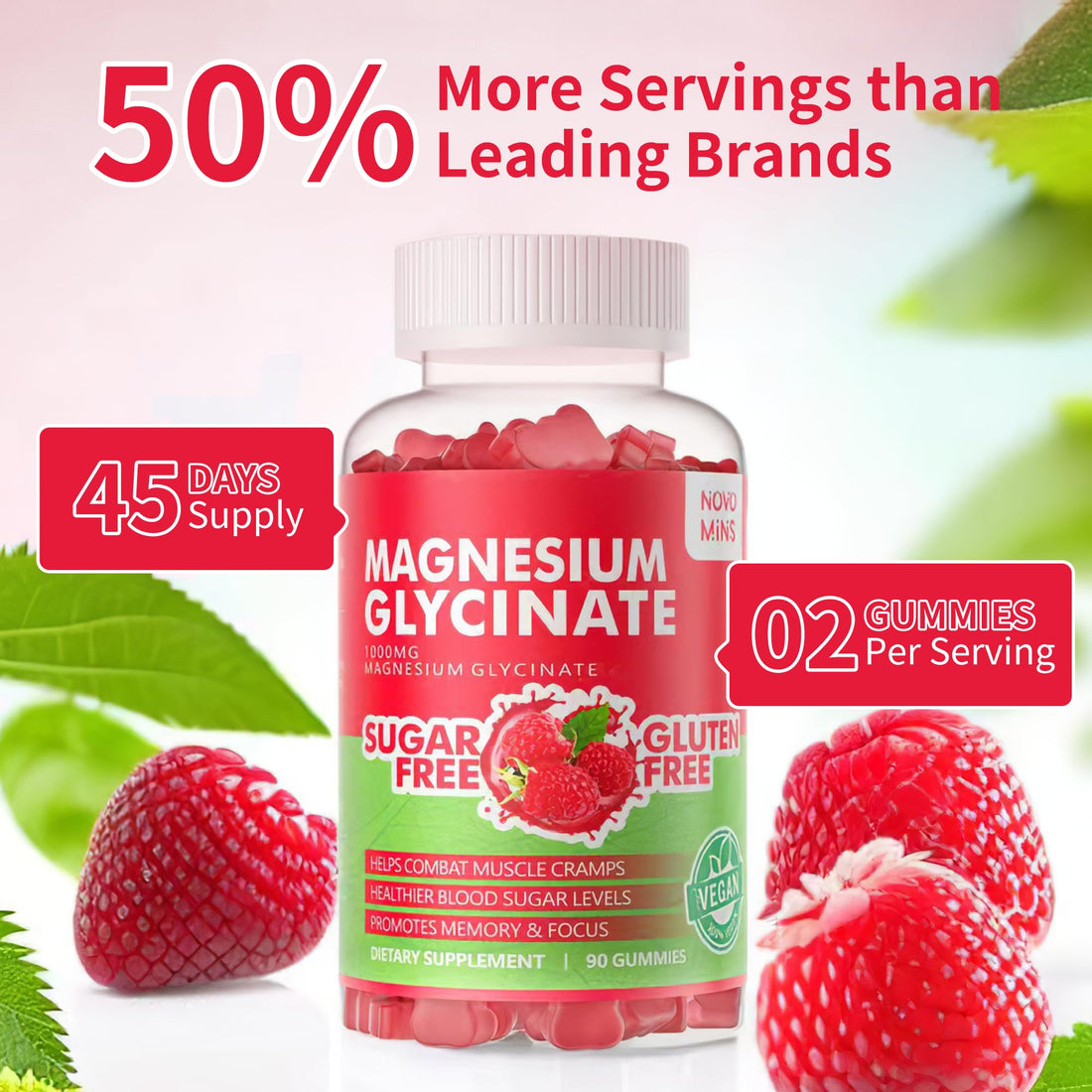 90 CT Magnesium Glycinate Gummies 1000mg - Sugar Free Magnesium Potassium Supplement with Vitamin D, B6, CoQ10 for Calm Mood & Sleep Support