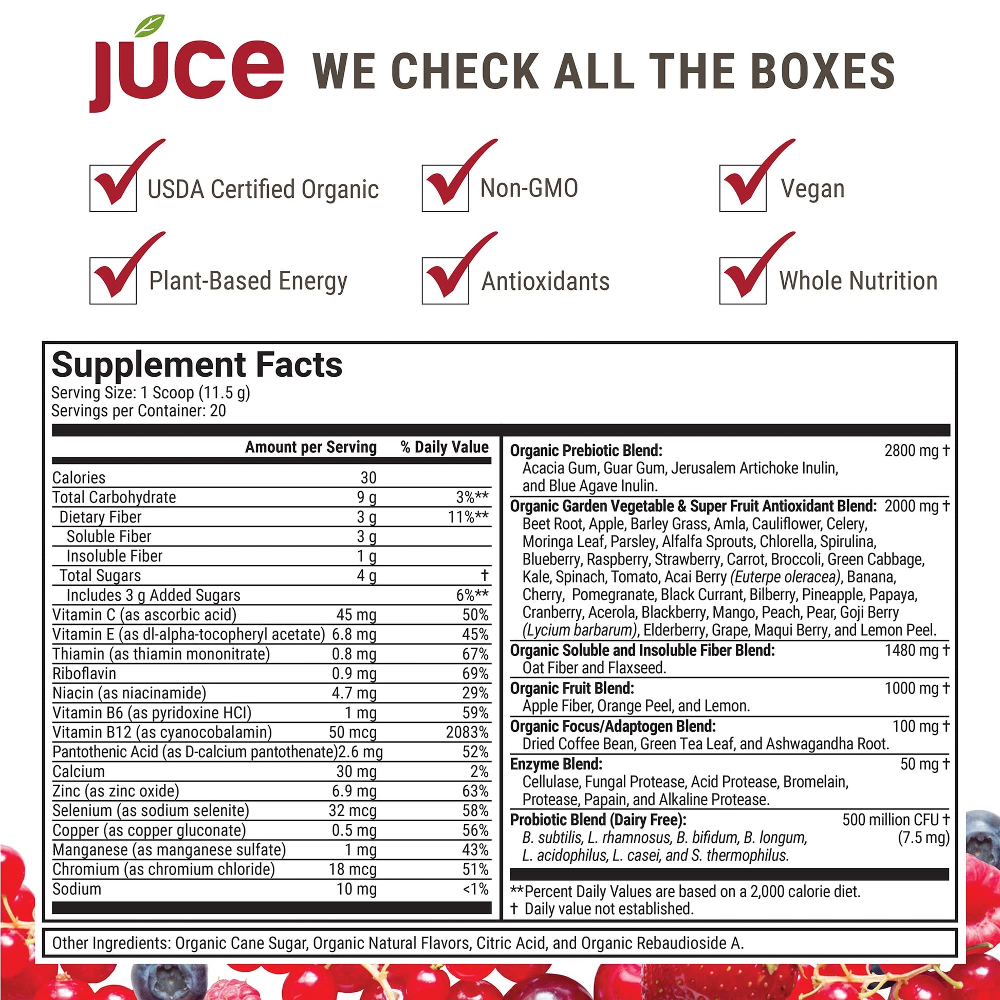 Terra Kai Organics JUCE Reds Organic Superfood Powder - Garden Berry Flavor | Fruit & Veggie Powder for Everyone w/64 Immune Boosting Superfood Plus Probiotics for Gut Health | 20 Servings (230g) Terra Kai Organics Au supplements