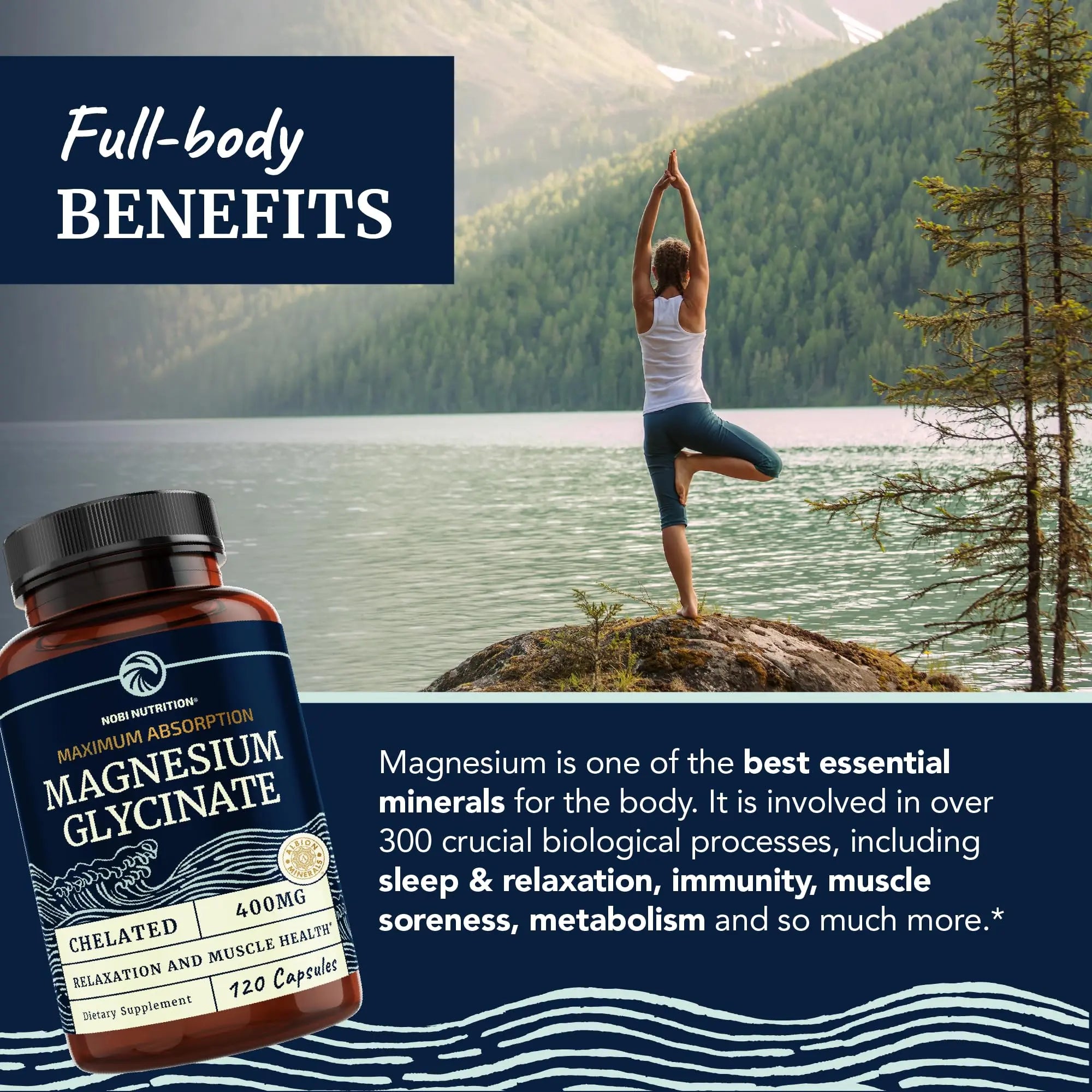 Magnesium Bisglycinate 400mg | Chelated Bisglycinate for Muscle Relaxation, Bones Nobi Nutrition Au supplements
