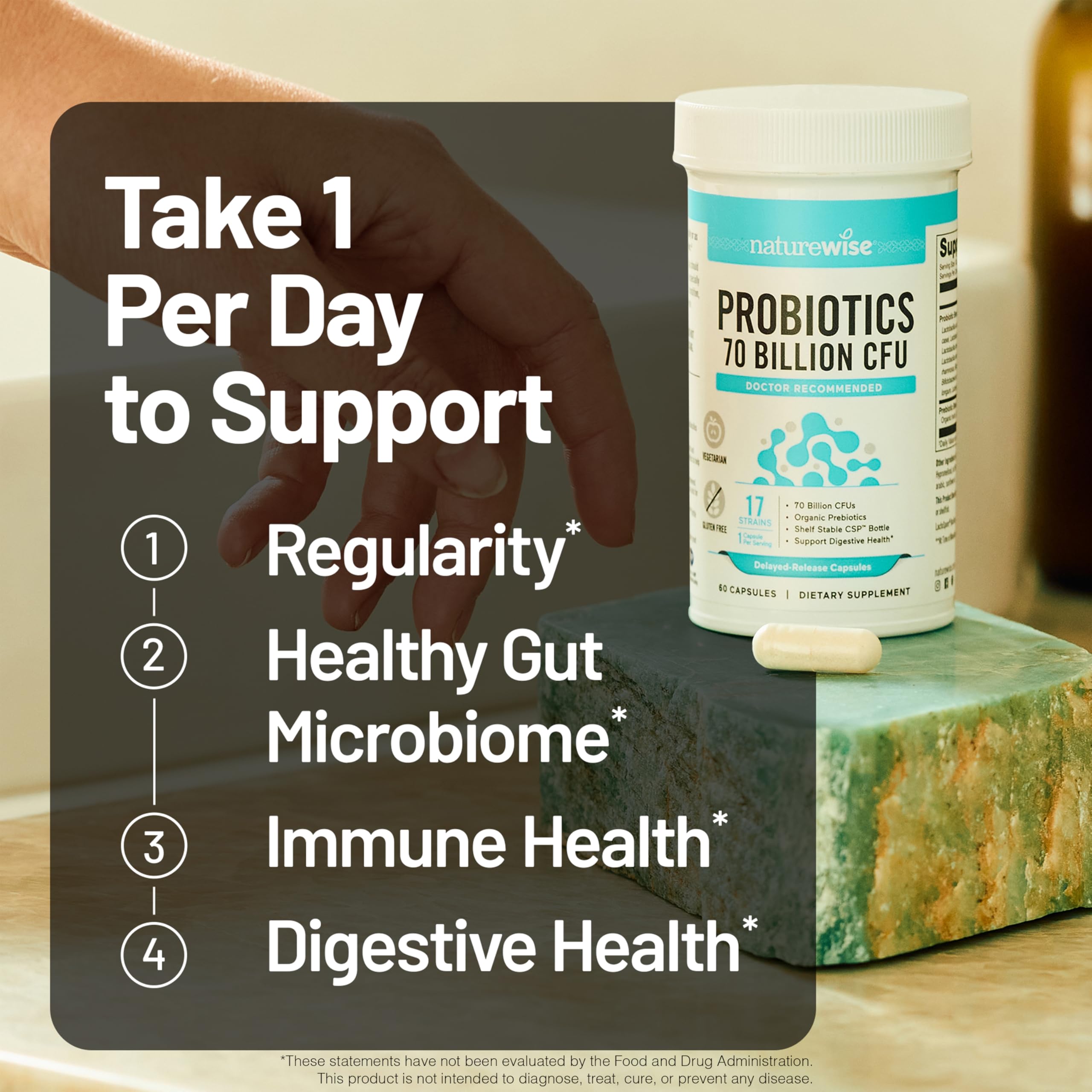 NatureWise Probiotics 70 Billion CFU - 17 Strains + Organic Prebiotics - Immune, Digestive & Gut Health Support for Women & Men - Vegetarian, Gluten-Free, Non-GMO - 60 Capsules[2-Month Supply] NatureWise Au supplements