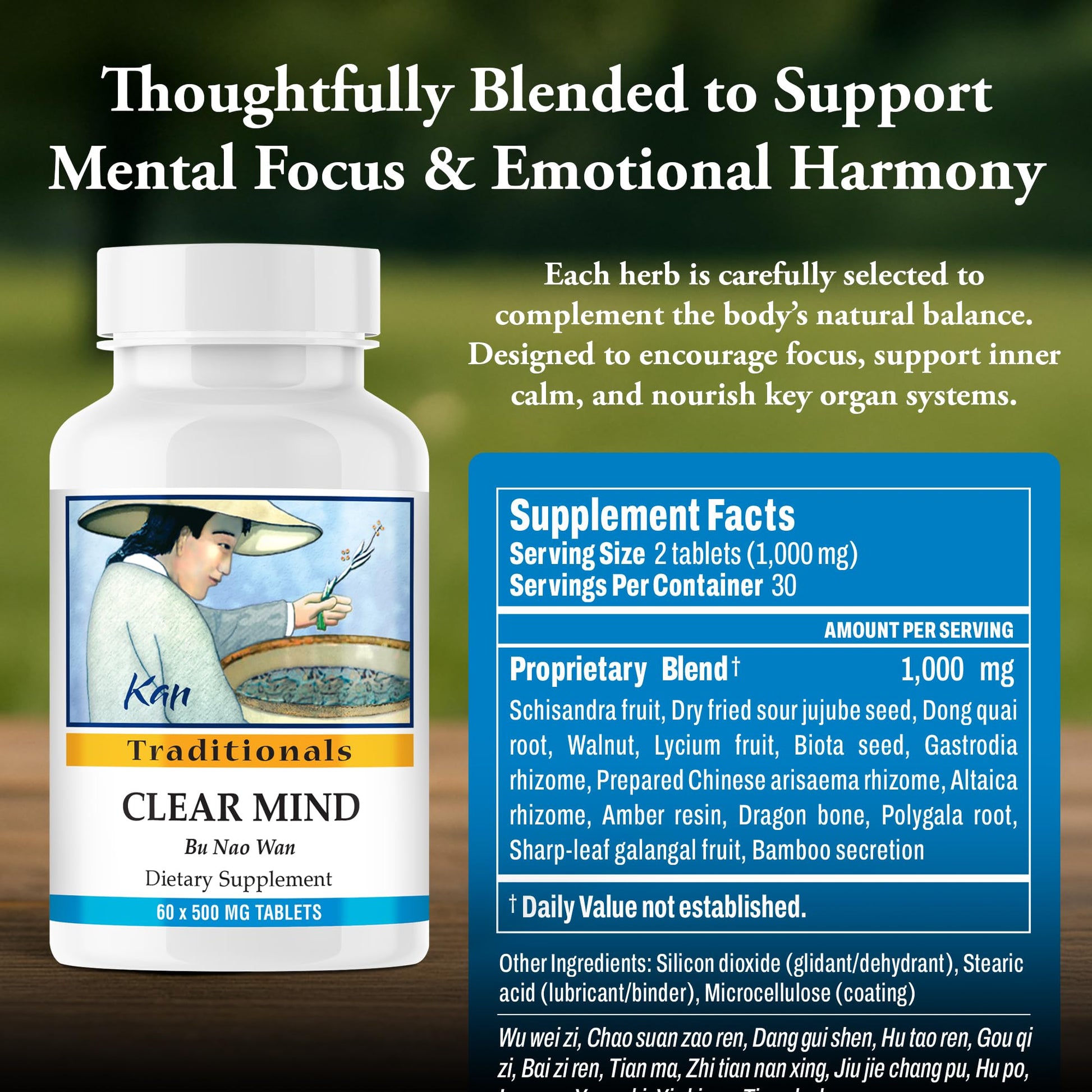 Kan Herbs Company Clear Mind Formula – Traditional Chinese Herbal Blend for Cognitive Clarity and Spirit Support, Nourishes Heart Yin and Blood, Calms Shen, Herbal Supplement, 60 Tablets Kan Herbs Au supplements