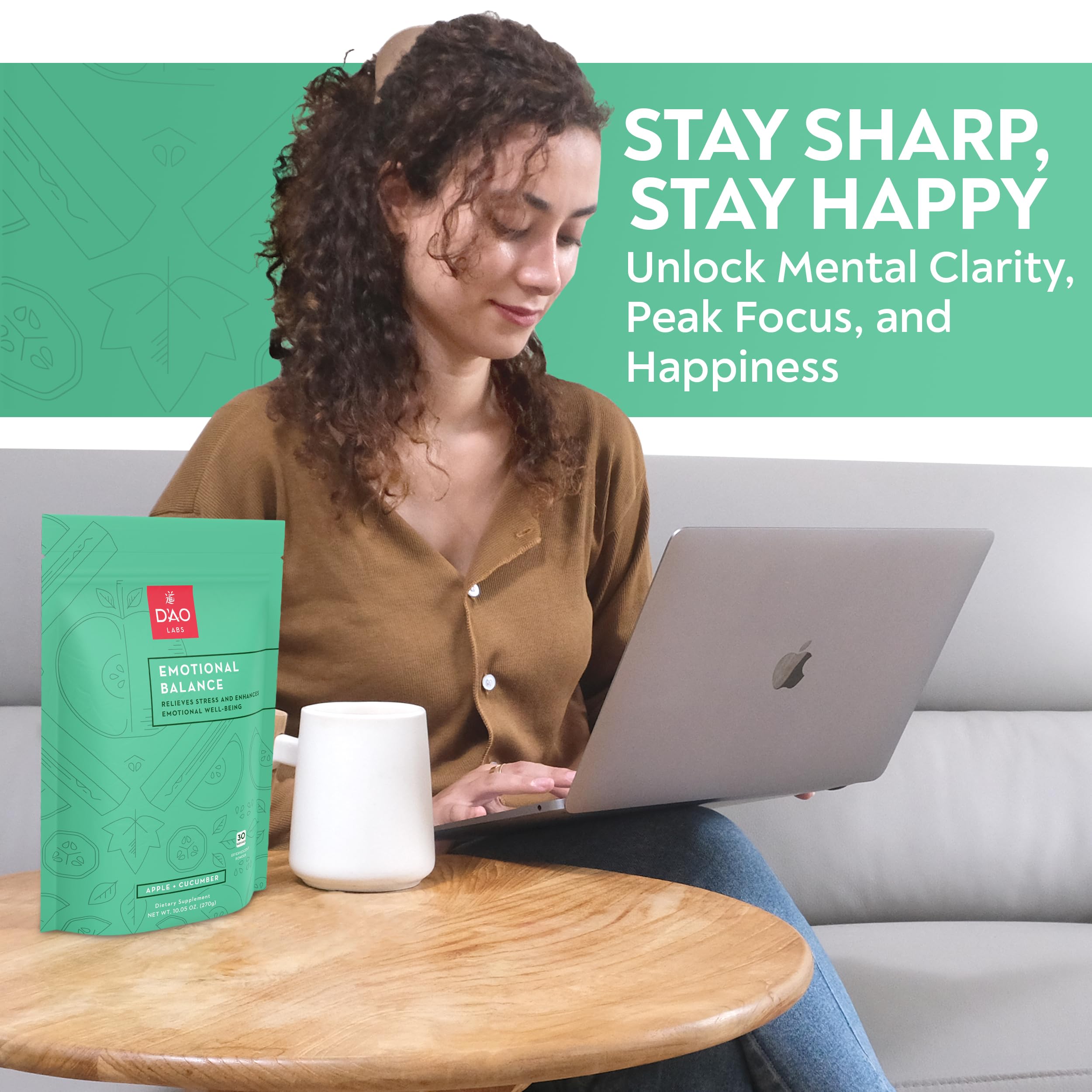 D'AO Labs Emotional Balance - Emotional Balance Powder - Calm & Stress Relief - Effervescent Powder with Apple-Cucumber Flavor - Xiao Yao San Traditional Chinese Herbal - 30 Individual Servings DAO Labs Au supplements