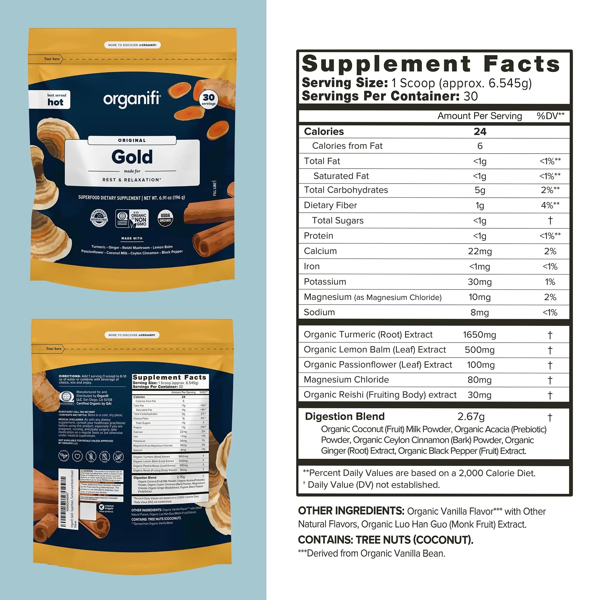 Organifi: Gold - Superfood Supplement Powder- 90 Servings (3 Pack) - Stress Support Organifi Au supplements