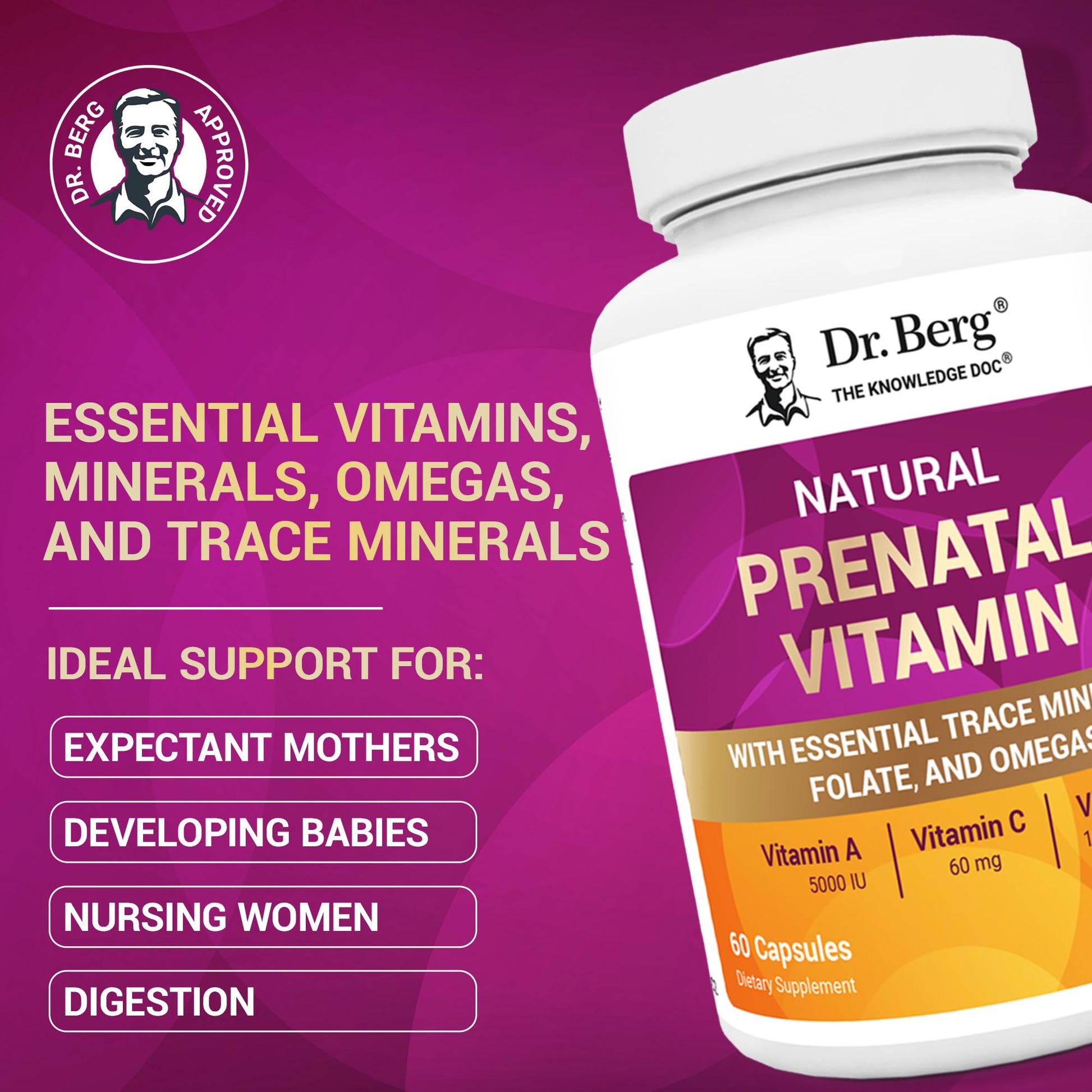 Dr. Berg Natural Prenatal Vitamins for Women (Pregnant & Nursing) - Prenatal Vitamins with Folate, Vitamins, Minerals, Omegas, &11 Powerful Superfoods - Womens Prenatal Multivitamin - 60 Capsules Dr. Berg Nutritionals Au supplements