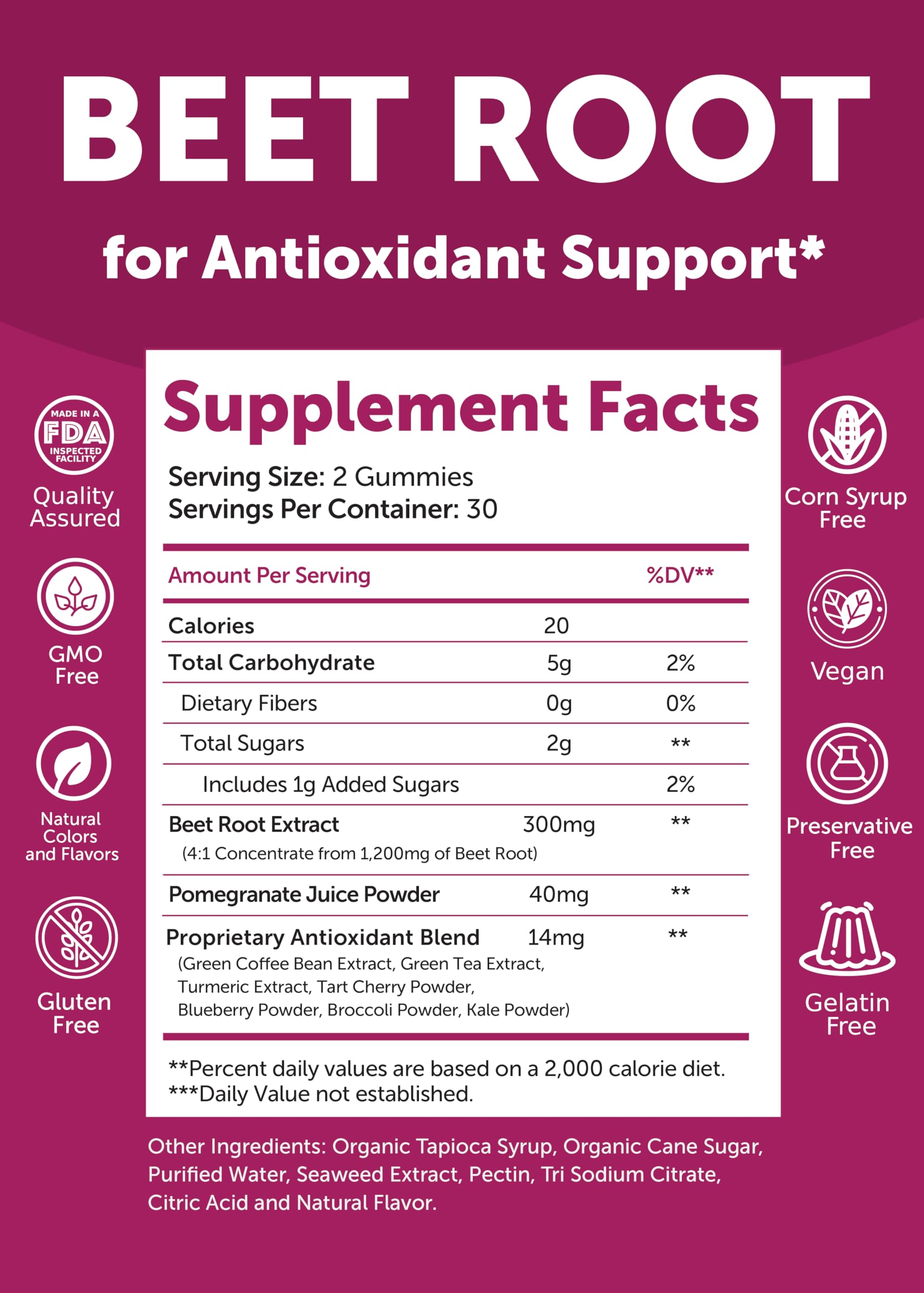 Lunakai USA Made Beet Root Gummies with Antioxidant Blend - Delicious Non-GMO Beet Chews, 60ct Lunakai Au supplements