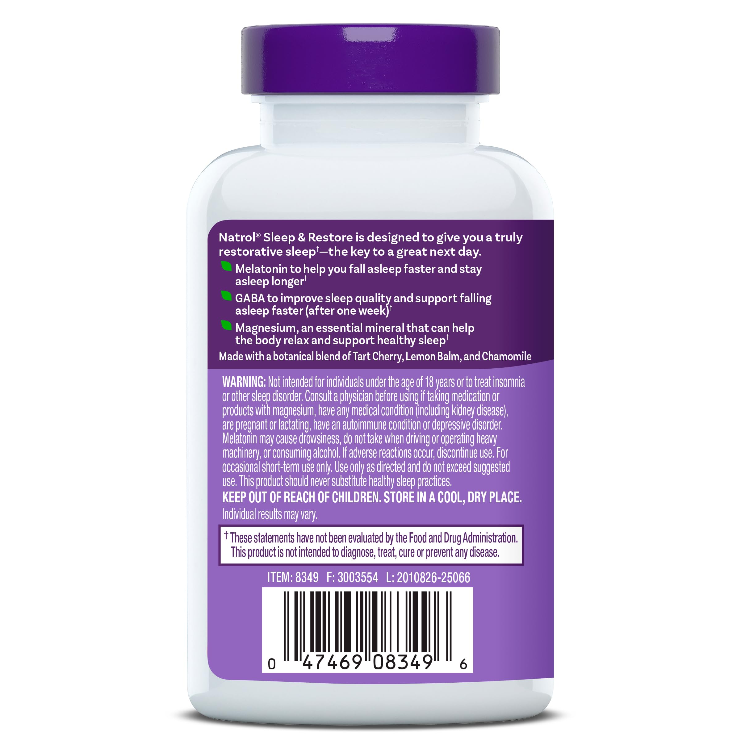 Natrol Sleep & Restore Capsules - Calm Magnesium Glycinate, Magnesium Sleep Aid with GABA, Melatonin 5mg, Botanical Blend, 30 Day Supply Natrol Au supplements
