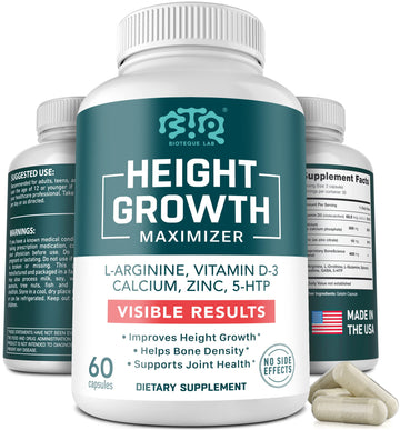 BIOTEQUELAB Height Growth Maximizer, Calcium, Vitamin D3 and Zinc Blend Pills, Bone Growth Supplement for Kids and Teens, Bone Strength, Density Support, GMO-Free, Gluten-Free, Made in USA, 60 Caps BTQ BIOTEQUE LAB Au supplements