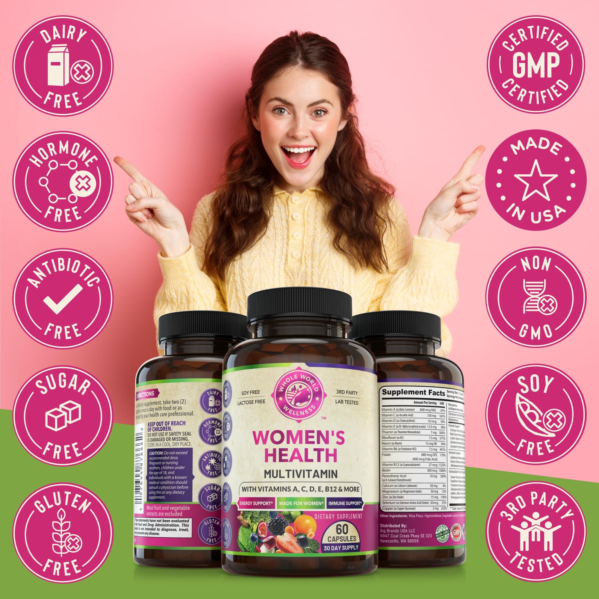 WHOLE WORLD WELLNESS Womens Daily Multivitamin Multimineral Supplement for Energy, Mood, Focus, Hair, Skin & Nails. Made for Women with 30+ Nutrients, Fruit & Energy Blend. Womens Vitamins, USA Made. WHOLE WORLD WELLNESS Au supplements