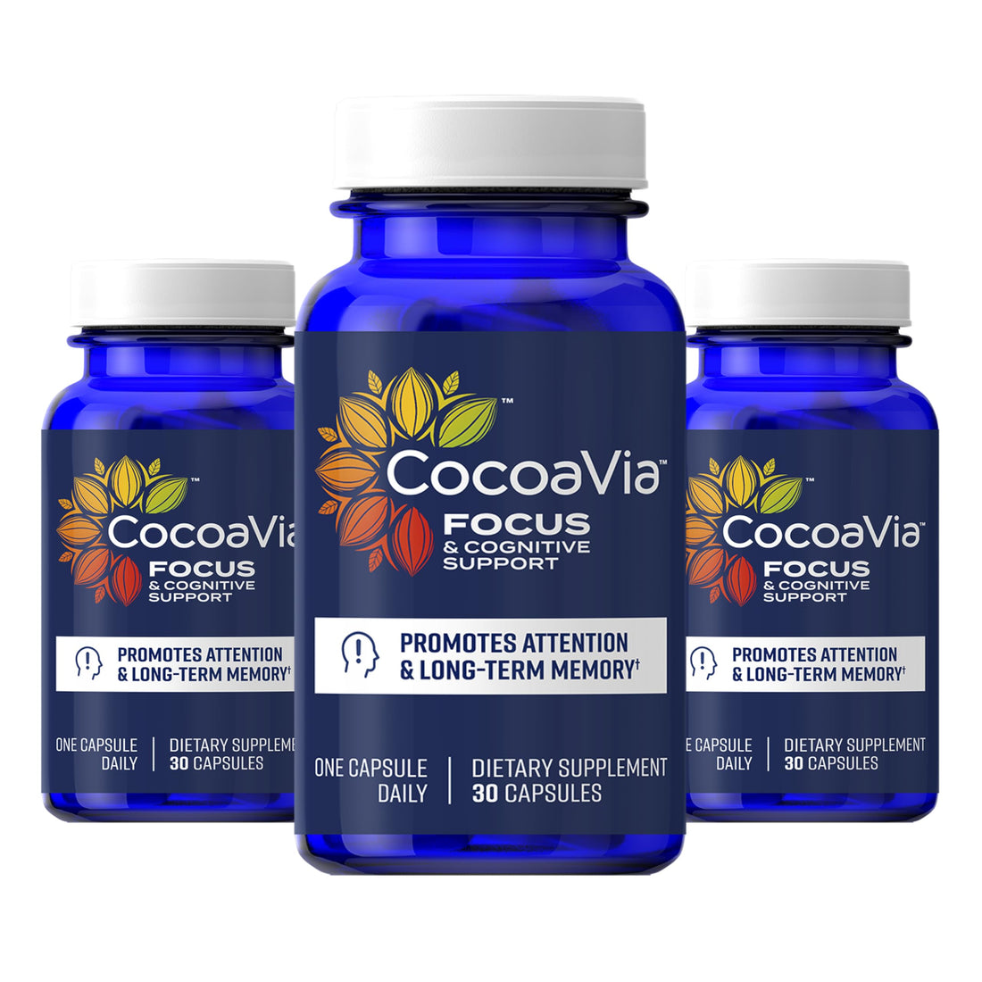 CocoaVia Memory & Focus Brain Supplement, 90 Day, Cocoa Flavanol Blend, Lutein, Added Caffeine for Boost. Improve Cognitive Function, Attention, Vegan & Plant Based, 90 Capsules CocoaVia Au supplements