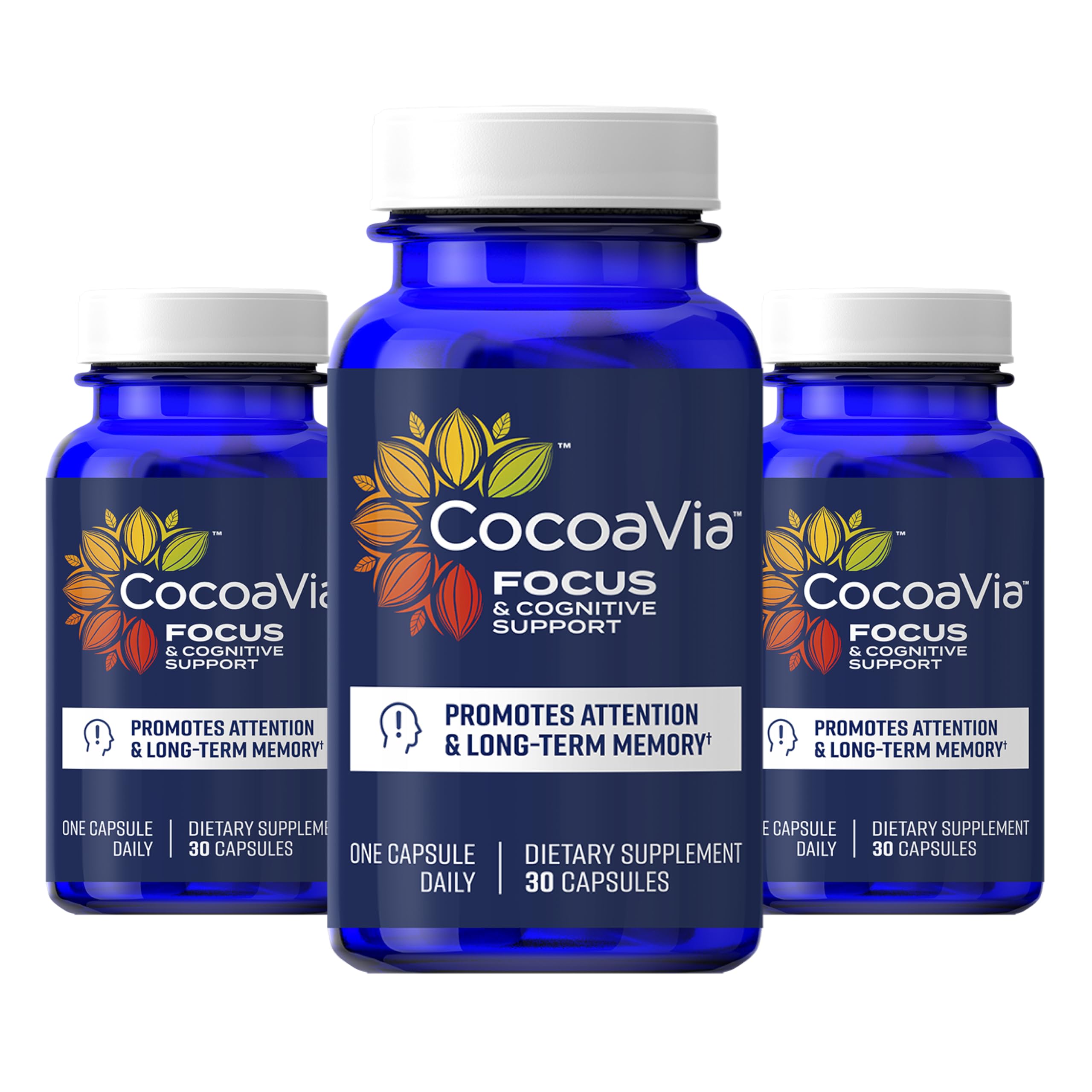 CocoaVia Memory & Focus Brain Supplement, 90 Day, Cocoa Flavanol Blend, Lutein, Added Caffeine for Boost. Improve Cognitive Function, Attention, Vegan & Plant Based, 90 Capsules CocoaVia Au supplements