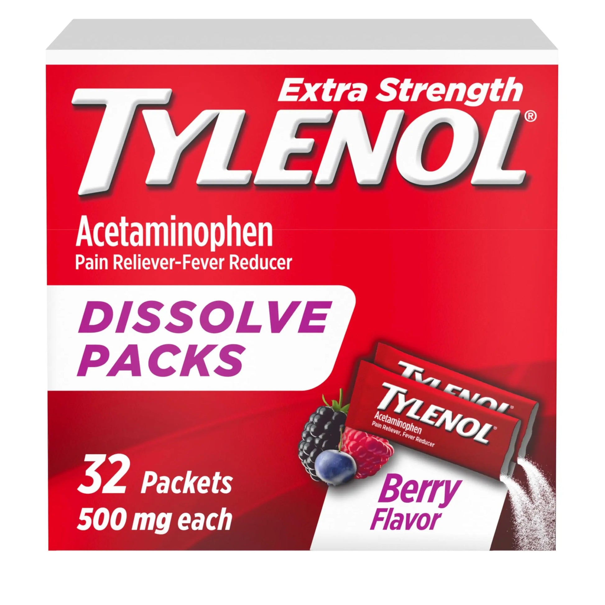 Tylenol Extra Strength Dissolve Powder Packs, 500 mg Acetaminophen Pain Reliever & Fever Reducer Medicine, Fast Relief for Minor Aches & Pains, Ibuprofen- & Aspirin-Free, On-the-Go Berry Flavor, 32 Ct Tylenol Au supplements