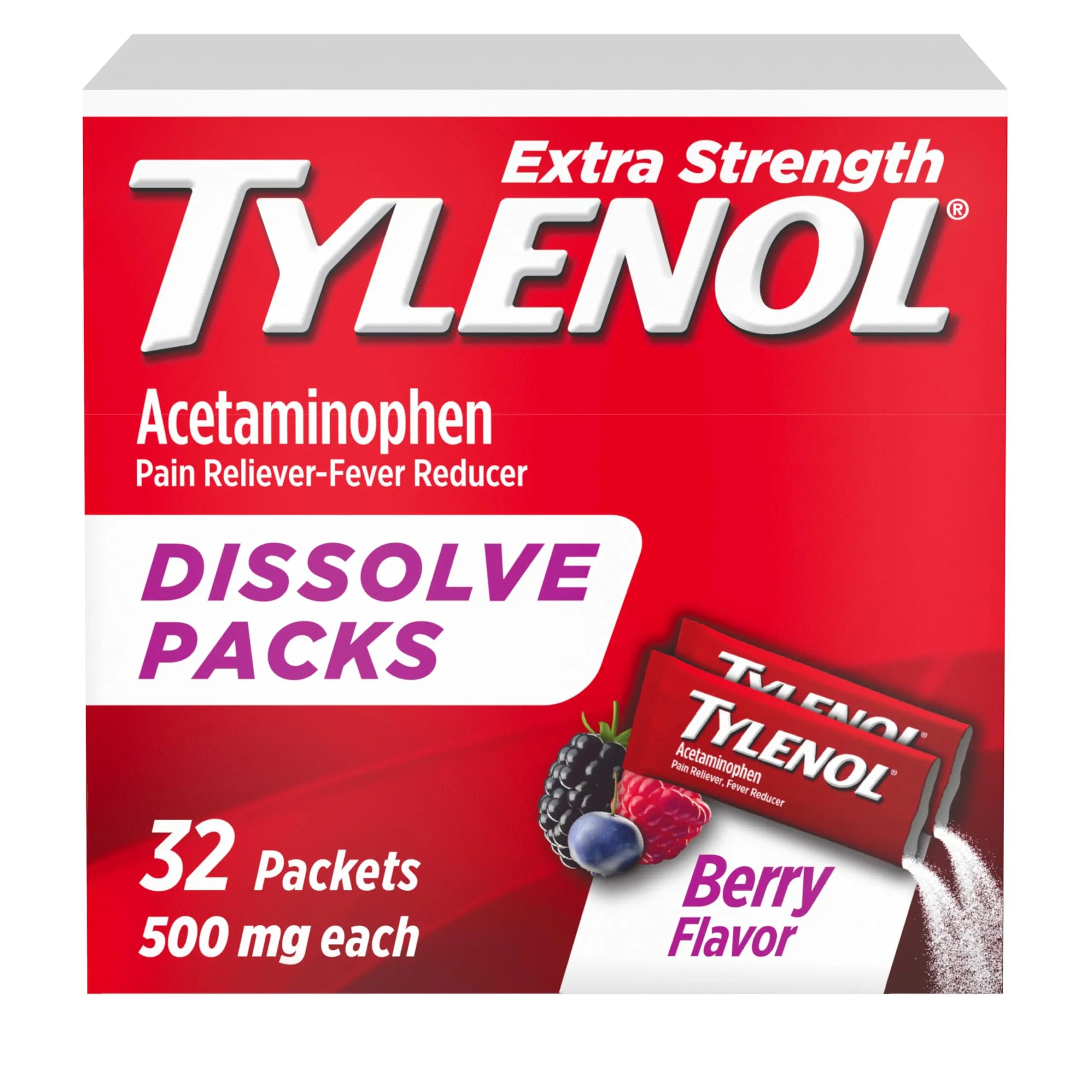 Tylenol Extra Strength Dissolve Powder Packs, 500 mg Acetaminophen Pain Reliever & Fever Reducer Medicine, Fast Relief for Minor Aches & Pains, Ibuprofen- & Aspirin-Free, On-the-Go Berry Flavor, 32 Ct Tylenol Au supplements