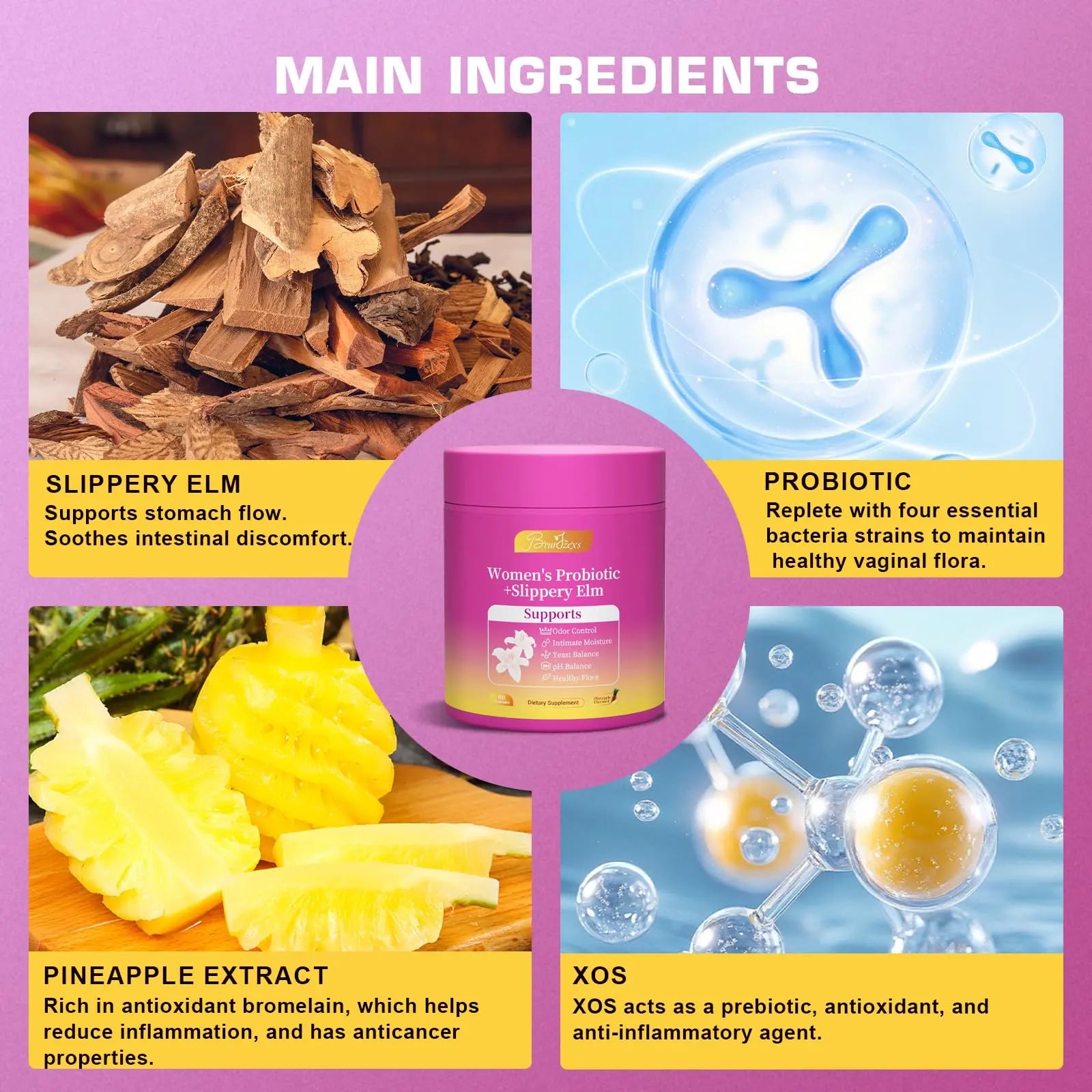 Brurtzexs Her Juicy Feminine Probiotics Gummies for Women with Slippery Elm - Pineapple Flavor, pH Balance & Immune Health Support - Digestive & Feminine Support - Vegan Supplement, 60 C Brurtzexs Au supplements