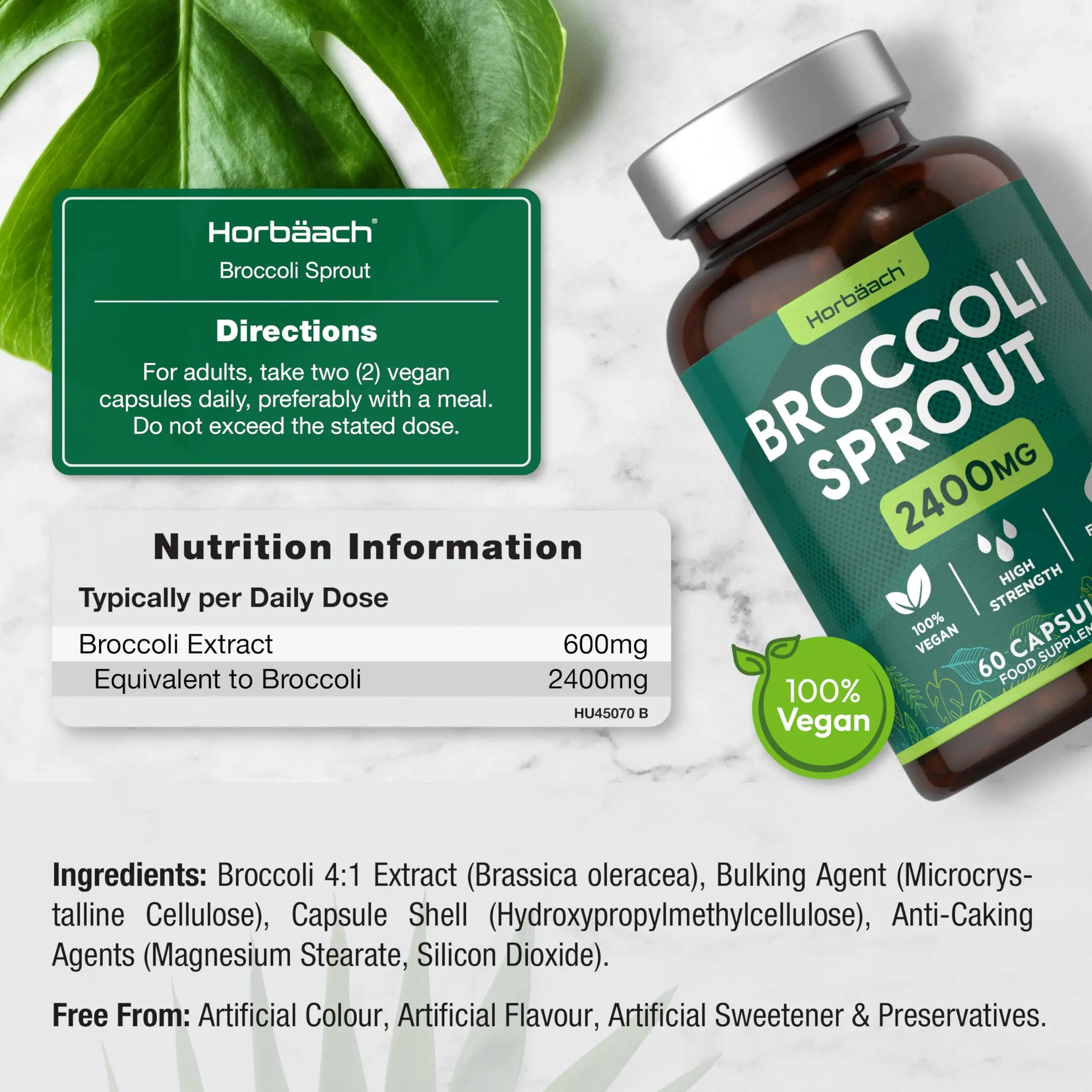 Broccoli Sprout Extract | Activated Sulforaphane Supplement | 2400mg Capsules | 60 Ct Horbäach Au supplements