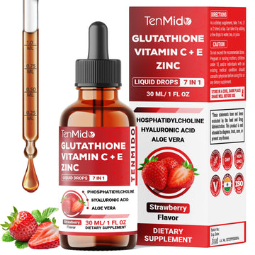 Tenmido Liposomal Glutathione Supplement - 7in1 Liquid Drops with Zinc, Vitamin C, Vitamin E, Phosphatidylcholine, Hyaluronic Acid, and Aloe Vera - Vegan, Non-GMO - 30ml 1 Fl Oz Tenmido Au supplements
