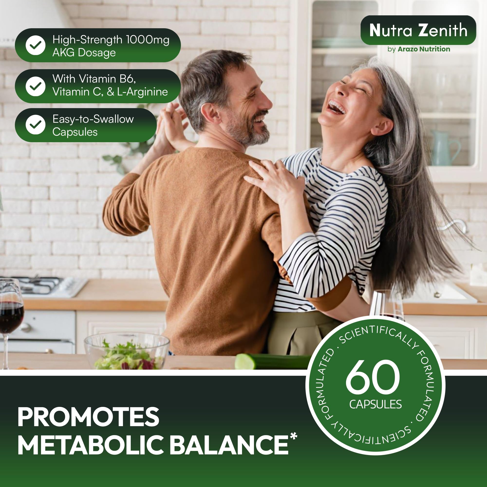 AKG Anti-Aging & Energy Boost Supplement with Vitamin B6, Vitamin C & L-Arginine – 60 Capsules for Youthful Skin, Cellular Renewal & Vitality Support Arazo Nutrition Au supplements