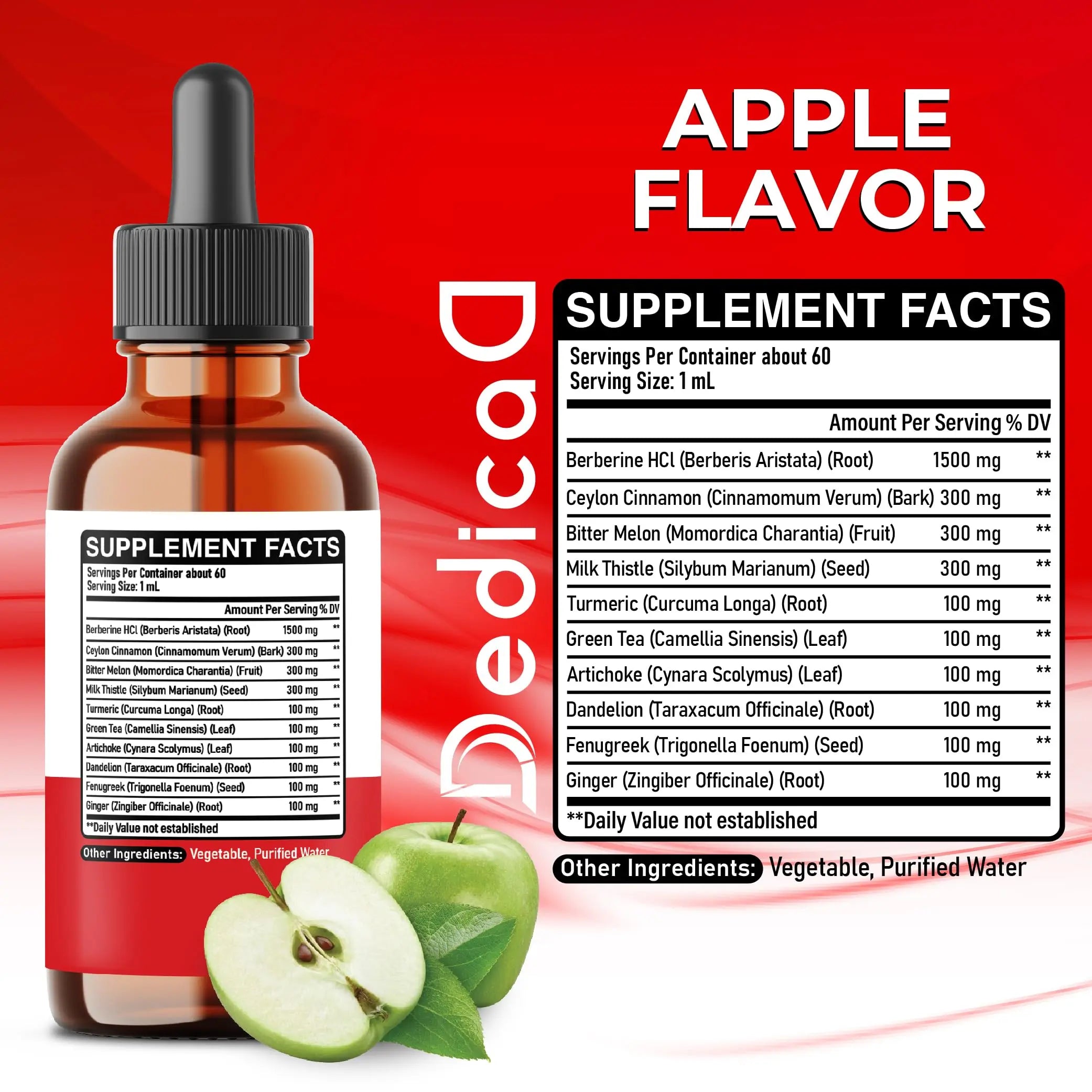 DEDICAD 10in1 Berberine HCl Drops - Liposomal Berberine Liquid - Activator Berberine with Ceylon Cinnamon, Bitter Melon, and 7 More - 60ml DEDICAD Au supplements
