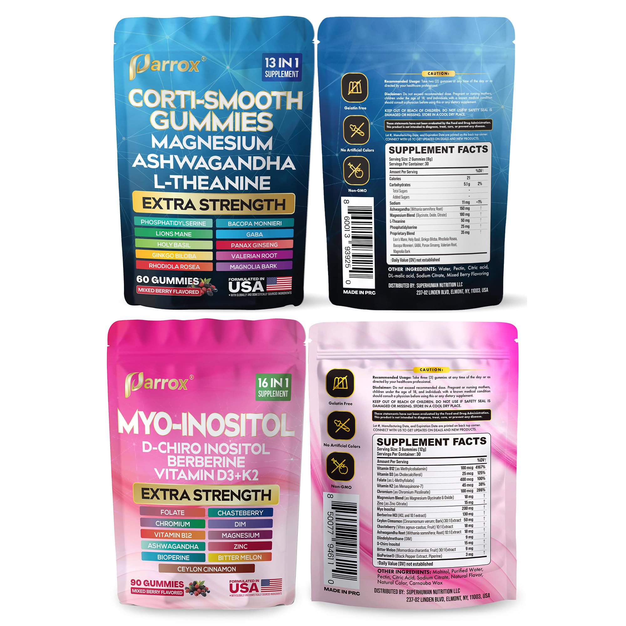 Soothe & Smooth Bundle Gummies - Cortisol & Myo-Inositol Supplement with D-Chiro Inositol, Berberine, Magenesium, Ashwagandha, L-Theanine, Vitamins D3+K2 & B12, Folate, Zinc Lion's Mane (150 Gummies) Parrox Au supplements