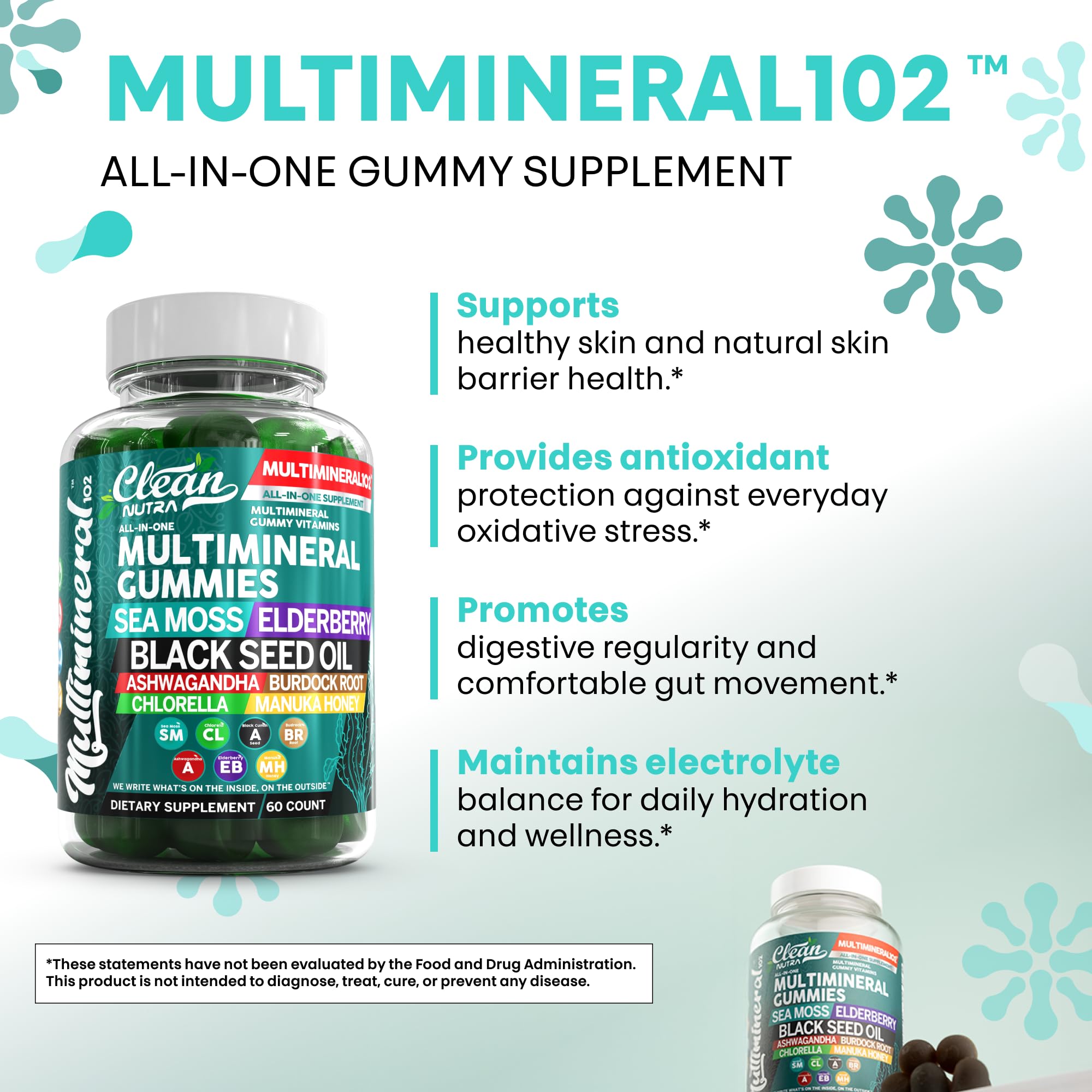 Sea Moss Gummies | Clinically Tested - Black Seed Oil Ashwagandha Elderberry Burdock Root Chlorella Manuka Honey - Vegan Irish Sea Moss Gummy Vitamins