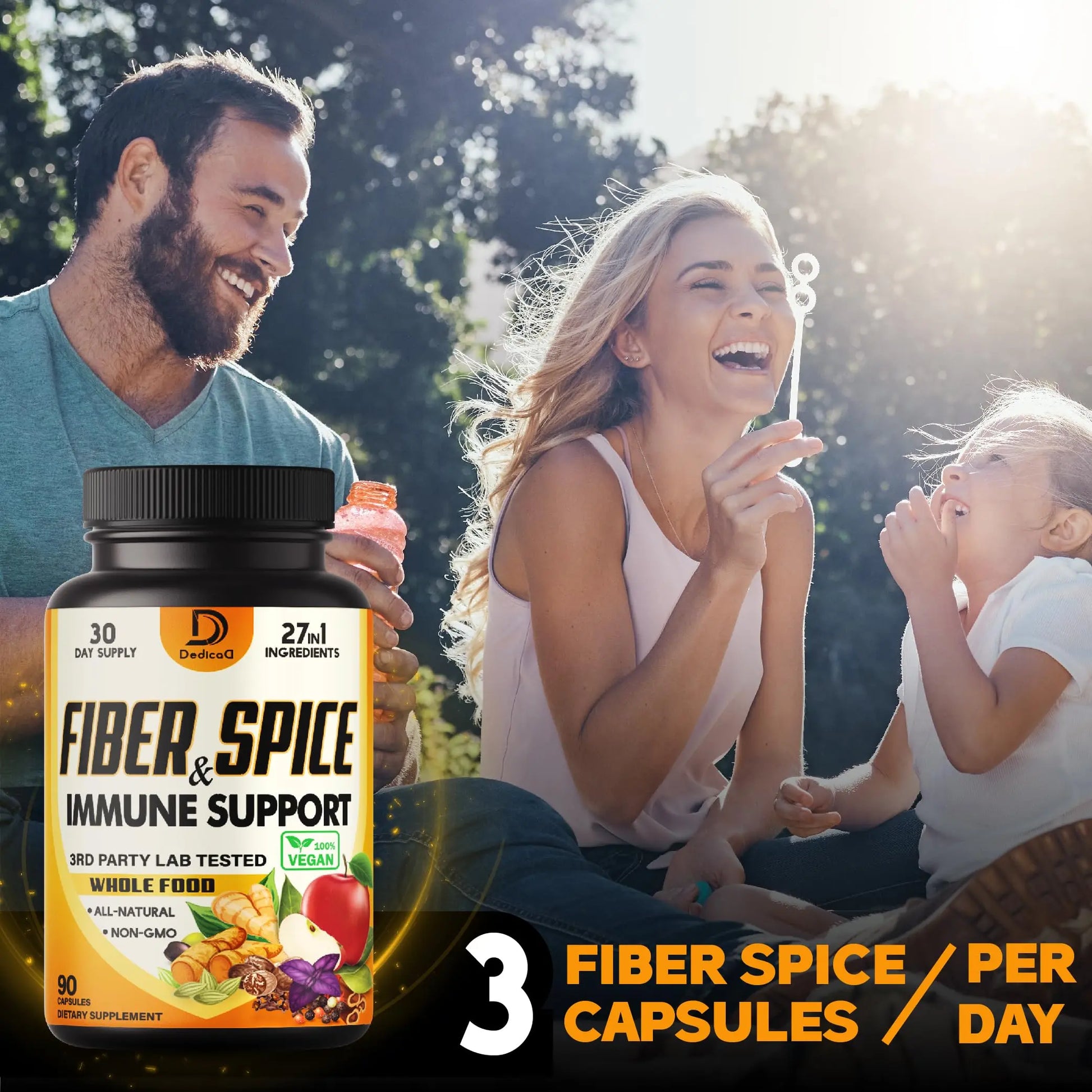 DEDICAD 27in1 Fiber and Spice Supplement - Combined with Organic Psyllium, Whole Apple, Elderberry & More - Support Mood, Body & Immunity - 90 Capsules for 1 Month DEDICAD Au supplements