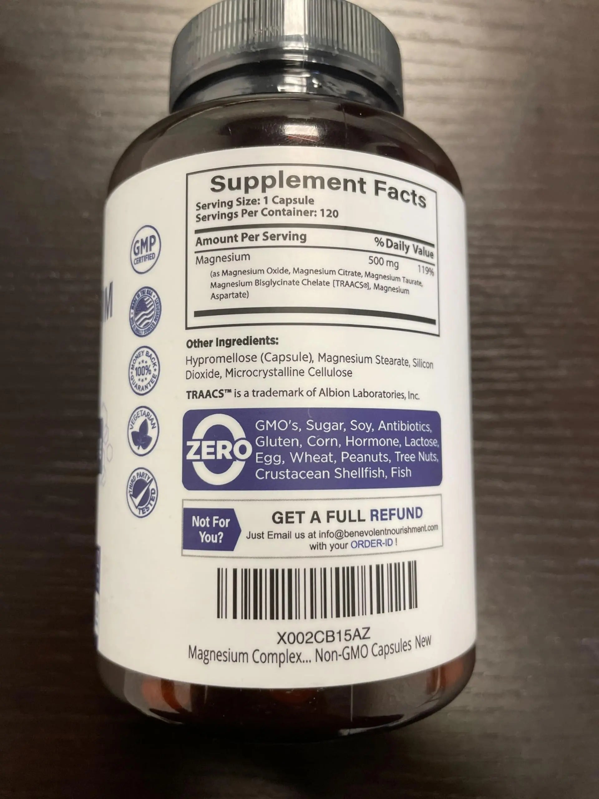 Magnesium Complex Supplement, 4 Month Supply of 500mg 5-in-1 Bisglycinate, Oxide, Taurate, Aspartate, Citrate, Max Absorption Magnesium Supplement for Calm, Sleep & Leg Cramps, 120 Capsule Benevolent Nourishment Au supplements