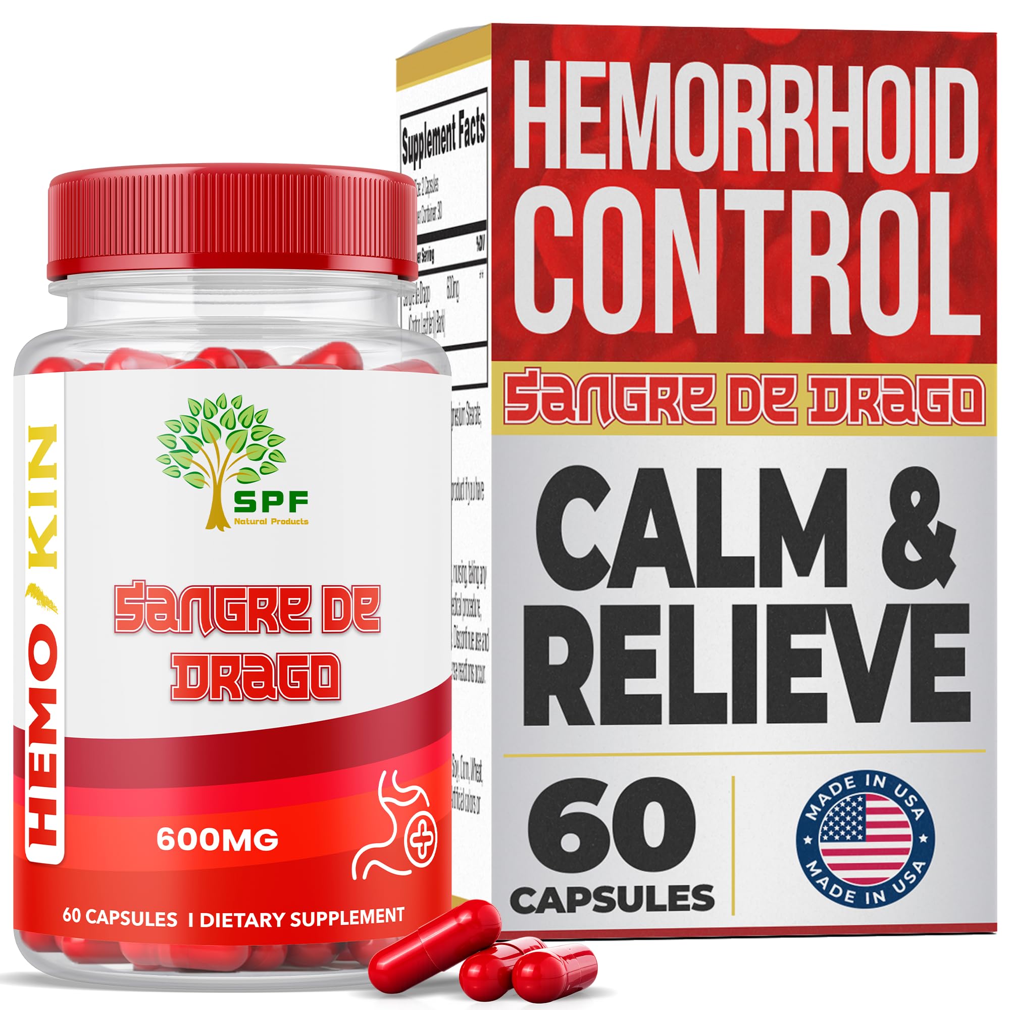 SPF Natural Products HEMOKIN with Sangre de Drago – Hemorrhoid and Fissure Relief Supplement, Helps with Itching, Swelling, Pain Relief (60 Caps) (1) SPF Natural Products Au supplements