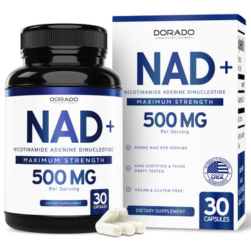 NAD Supplement (500mg of 95% Pure NAD+ Per Serving) NMN Supplement, NAD Nicotinamide Riboside Support (Third Party Tested, Vegan Safe, Non-GMO, No Fillers, & Made in the USA - 30 Vegan Capsules) DORADO NUTRITION Au supplements