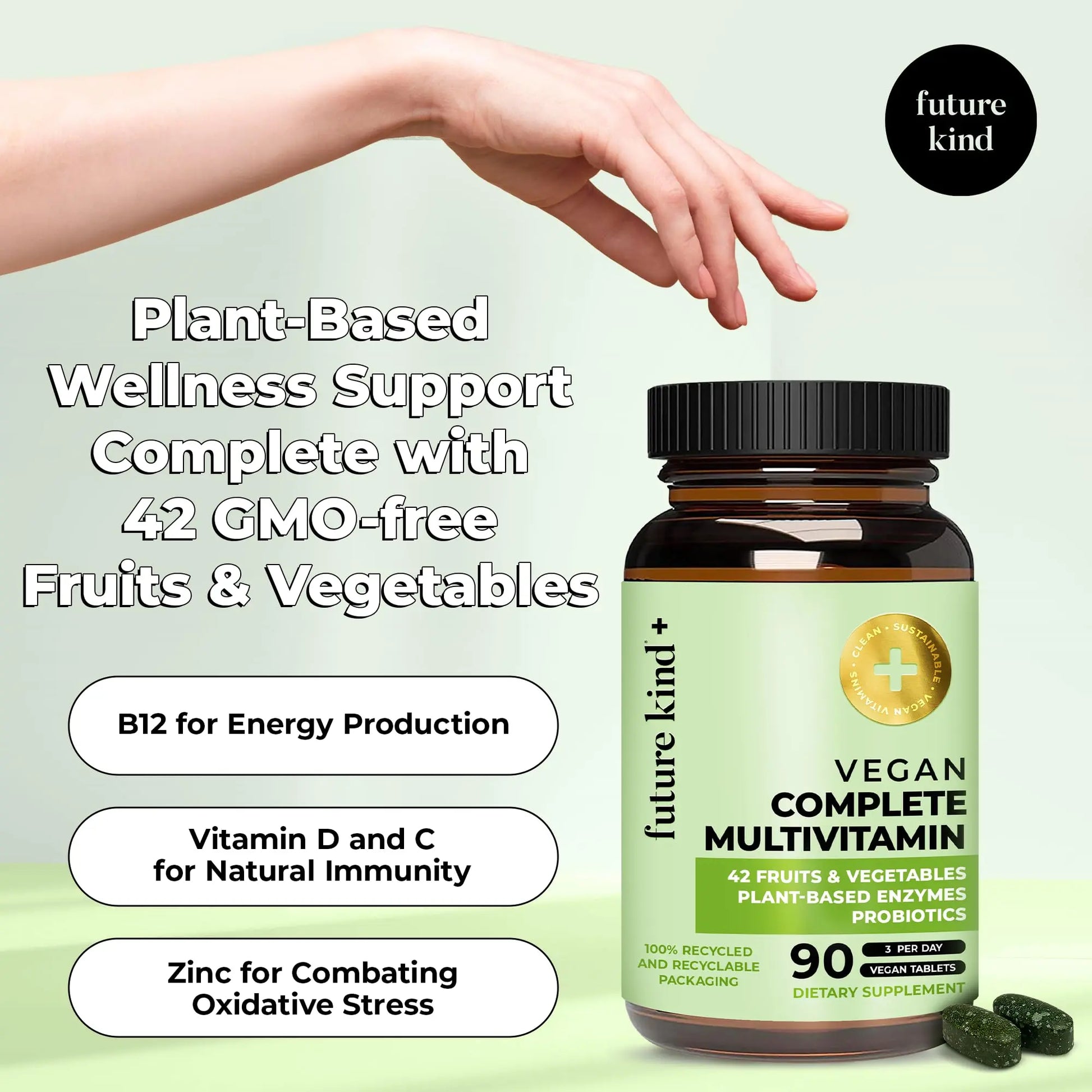 Future Kind Vegan Multivitamins Complete - 42-in-1 Vegan Multivitamins for Women & Men with Enzymes, B12, Zinc, & Probiotics for Digestion Future Kind Au supplements