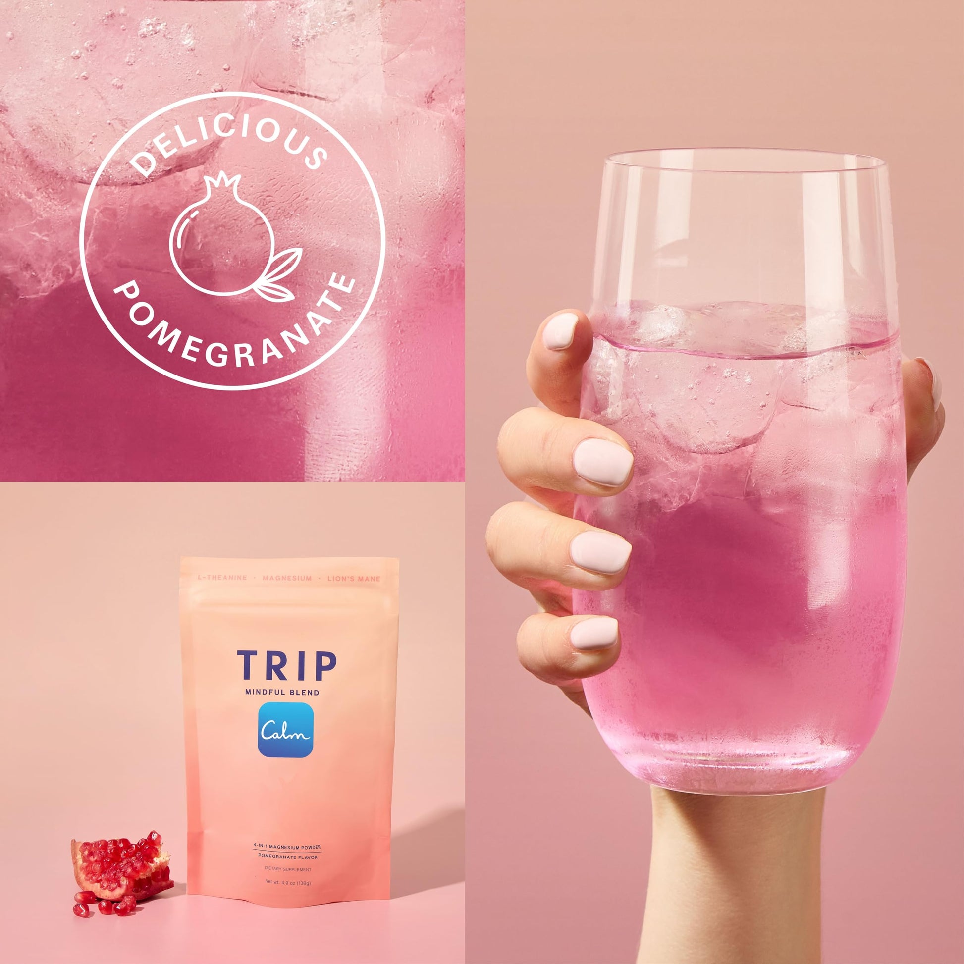 TRIP Magnesium Glycinate Powder with L-Theanine & Lion’s Mane, Sugar Free Magnesium Supplement for Adults, 250mg Magnesium per Drink Mix Serving, Pomegranate Orange Blossom, 1 Bag - 30 Servings TRIP Au supplements