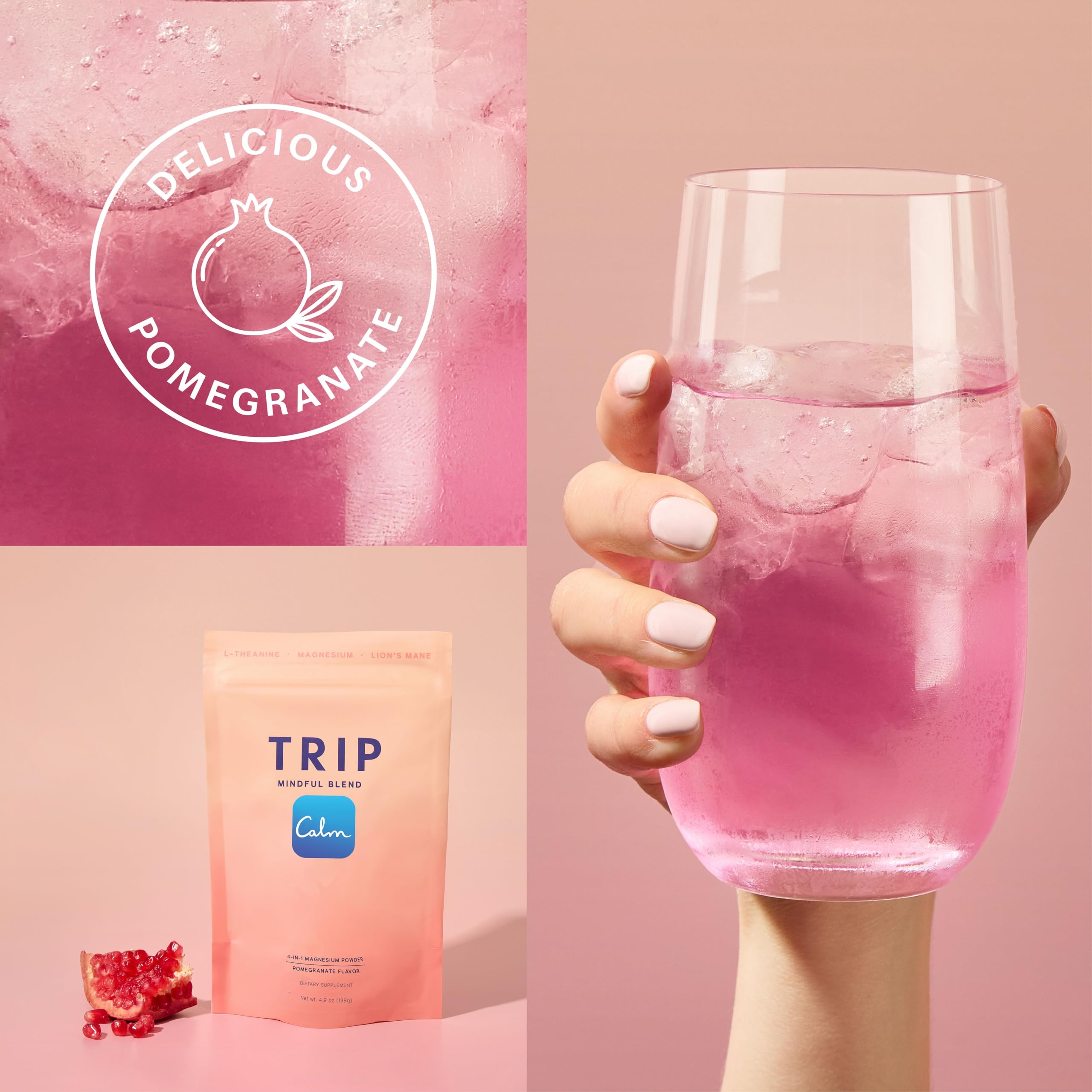 TRIP Magnesium Glycinate Powder with L-Theanine & Lion’s Mane, Sugar Free Magnesium Supplement for Adults, 250mg Magnesium per Drink Mix Serving, Pomegranate Orange Blossom, 1 Bag - 30 Servings TRIP Au supplements