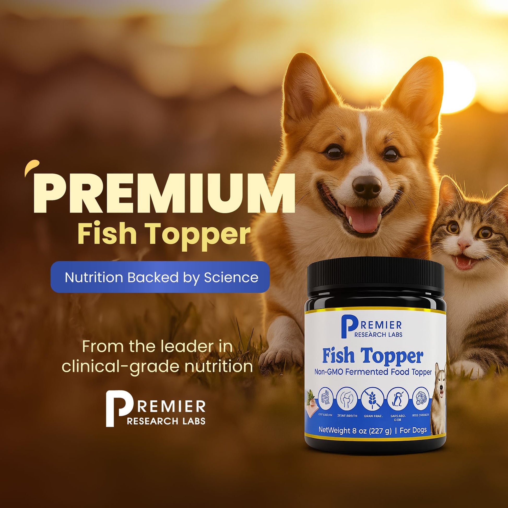 Premier Research Labs Fish Topper - Dried Dog Food Topper for Pets, Meal Mix Ins for Kibble, Supports Gut & Joint Health, Natural Source of Protein, Fermented, Grain Free, Non GMO - 16 oz Premier Research Labs Au supplements