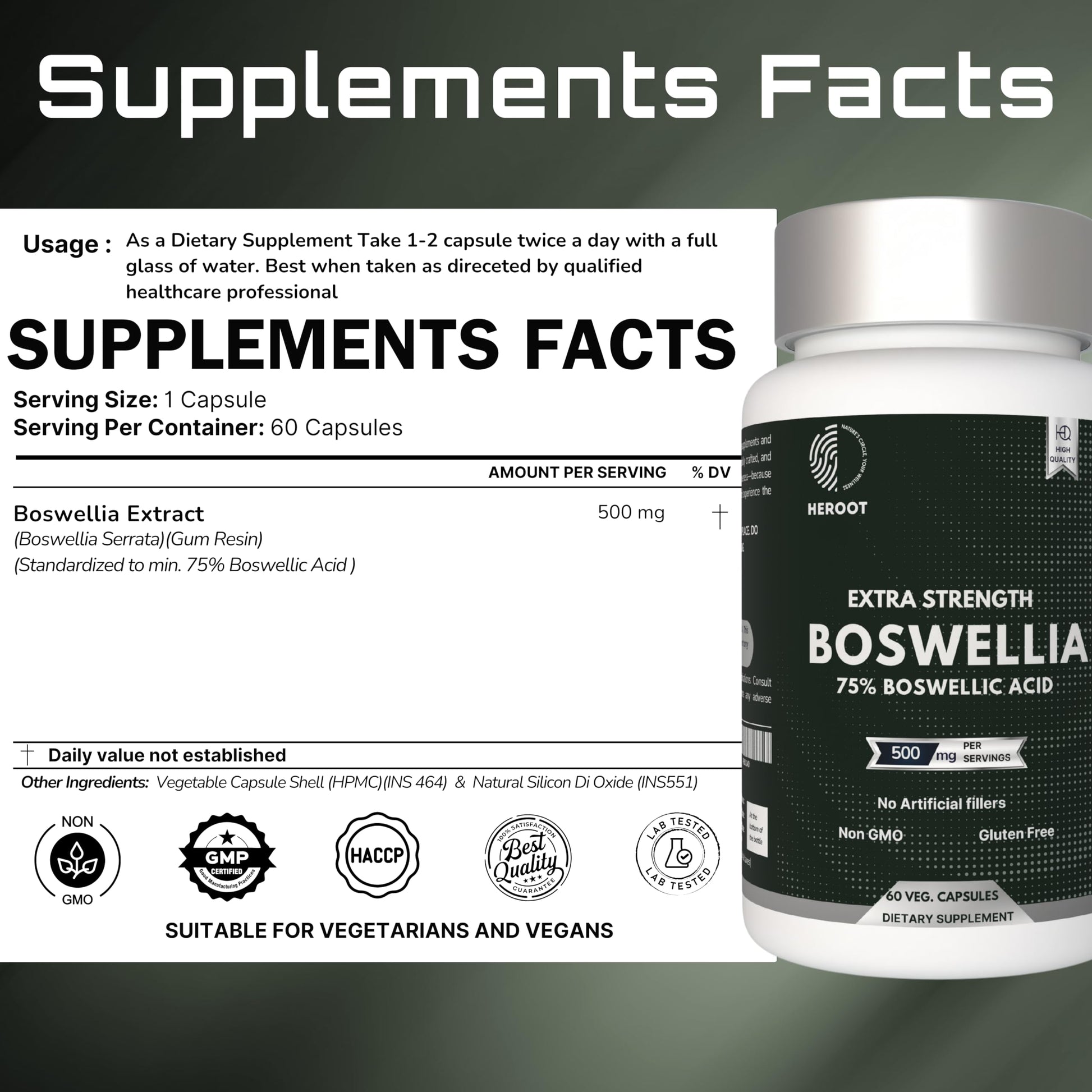 Heroot Boost Joint Mobility with 75% Extra Strength Boswellia Serrata Extract, 120 Capsules Heroot Au supplements
