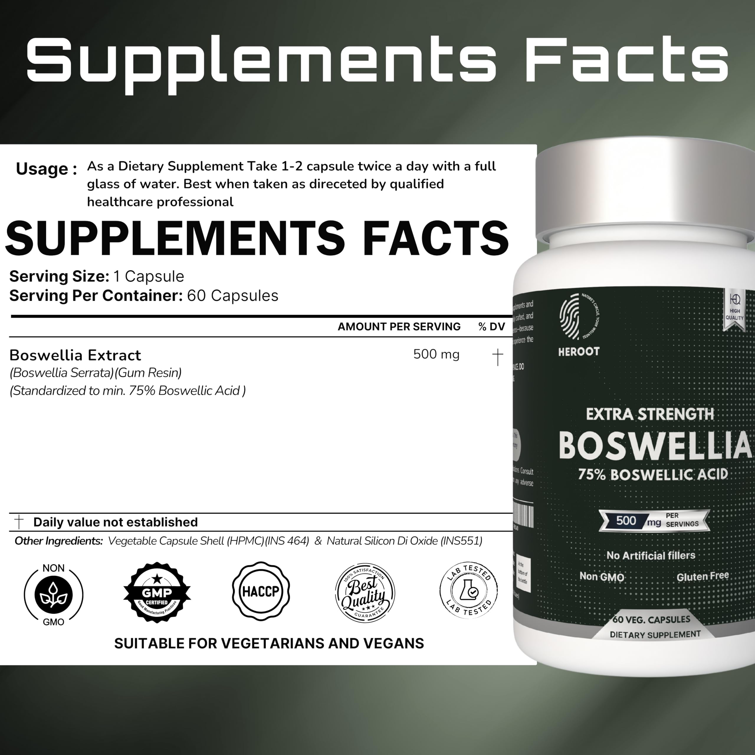 Heroot Boost Joint Mobility with 75% Extra Strength Boswellia Serrata Extract, 120 Capsules Heroot Au supplements