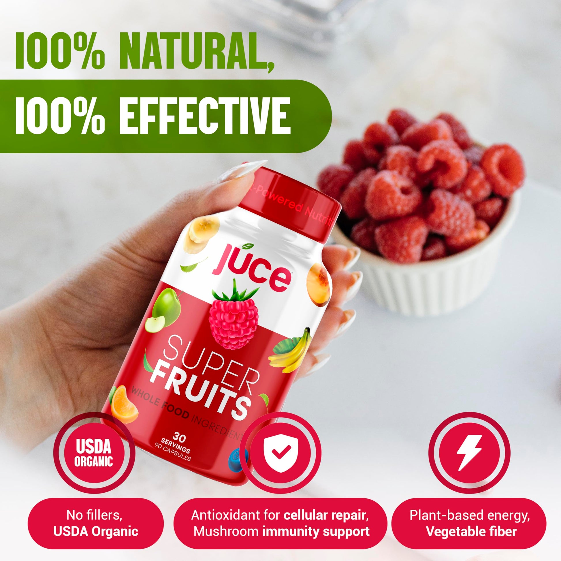 Juce Original Formula - Organic Super Fruit & Veggies Supplement - Gluten/Gelatin Free, Soy Free & Vegan- Reds & Greens Superfood Capsules- 23 Fruits & 23 Vegetables (180 Count)- By Terra Kai Organics Terra Kai Organics Au supplements