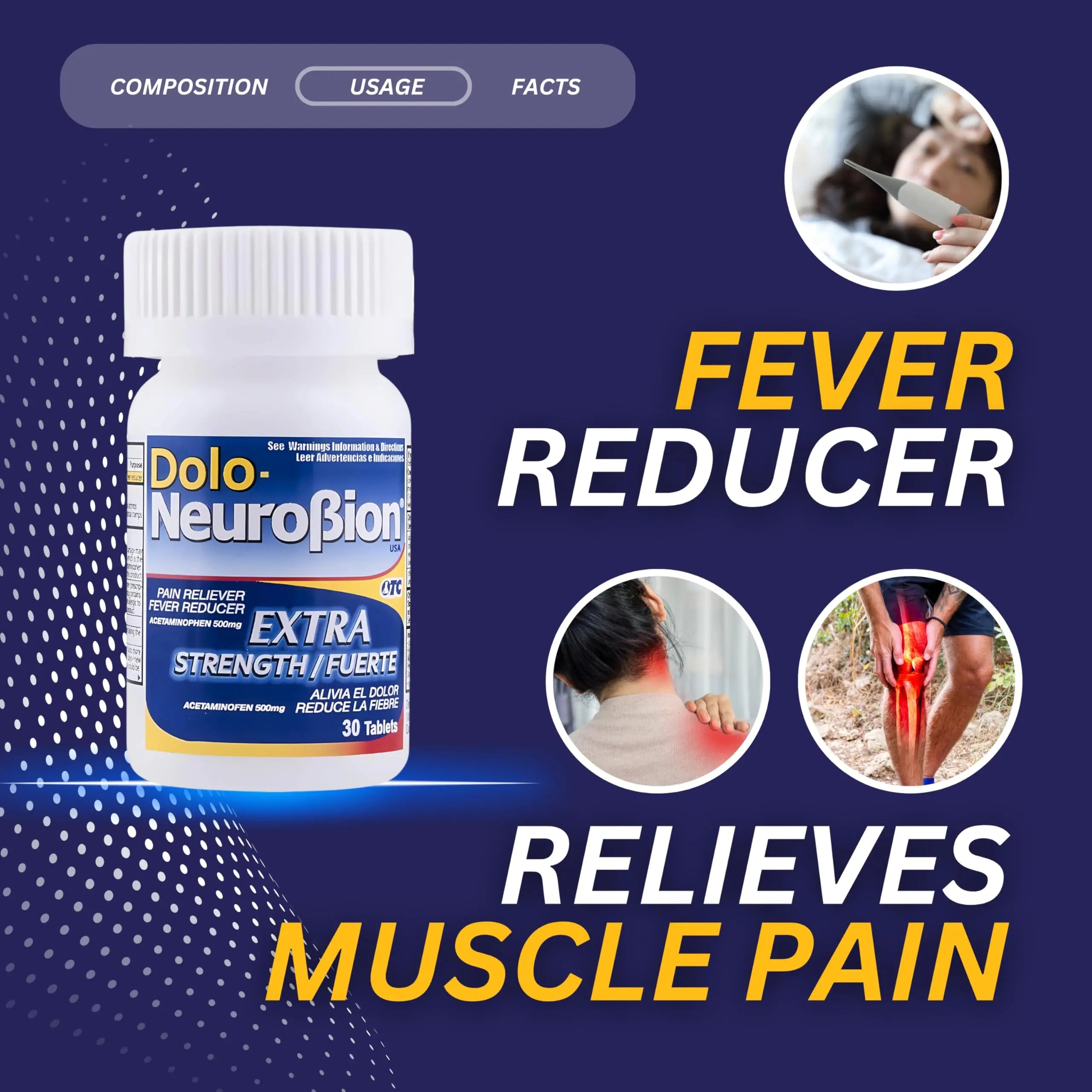Dolo Neurobion 30 Tablets - Pain Reliever, Fever Reducer, Extra Strength, Fuerte, Alivia el Dolor, Reduce la Fiebre Neurobion Au supplements