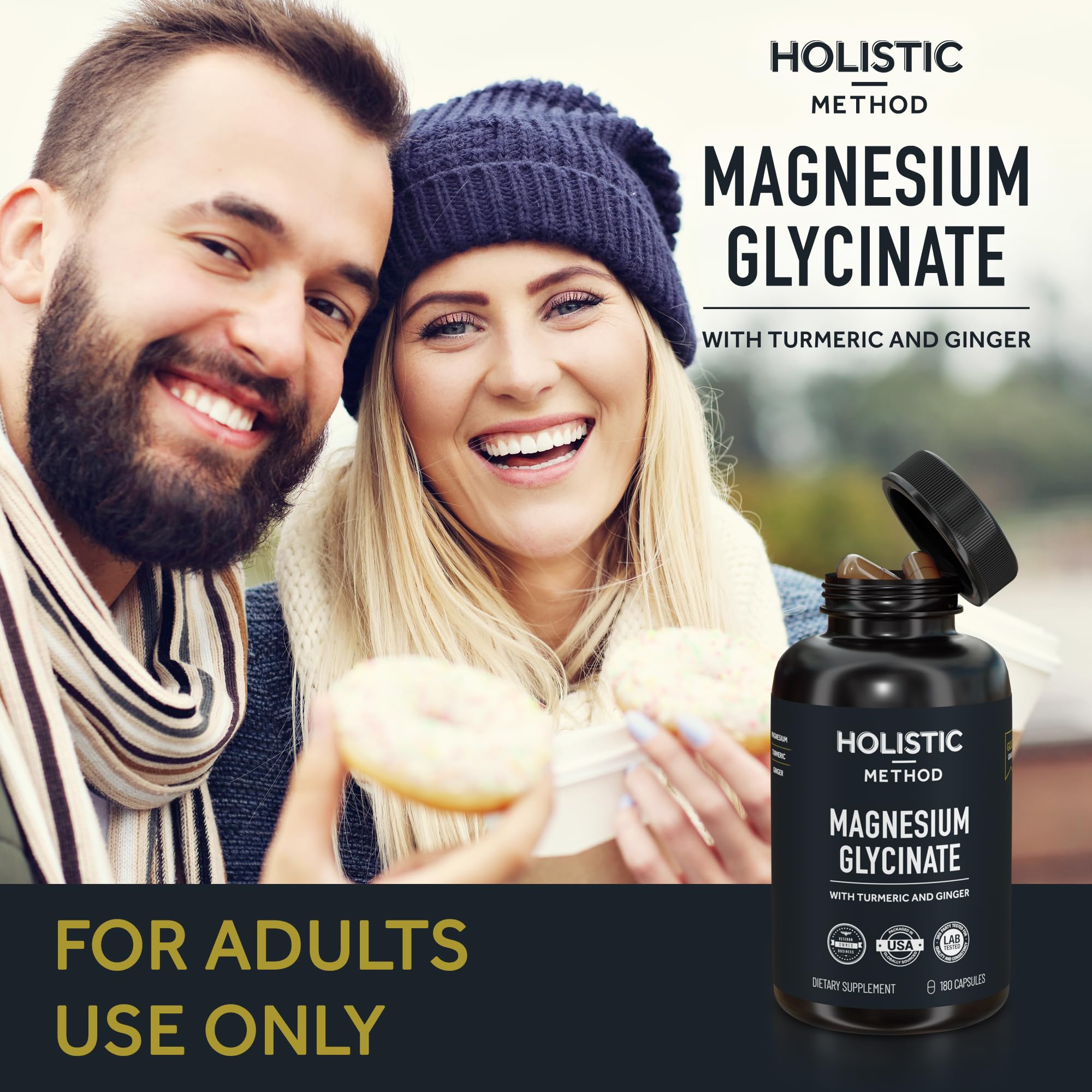Magnesium Glycinate Capsules with Organic Turmeric and Ginger - 180 Vegan Capsules for Sleep, Relaxation, Muscle Cramps and Immune Support Holistic Method Au supplements