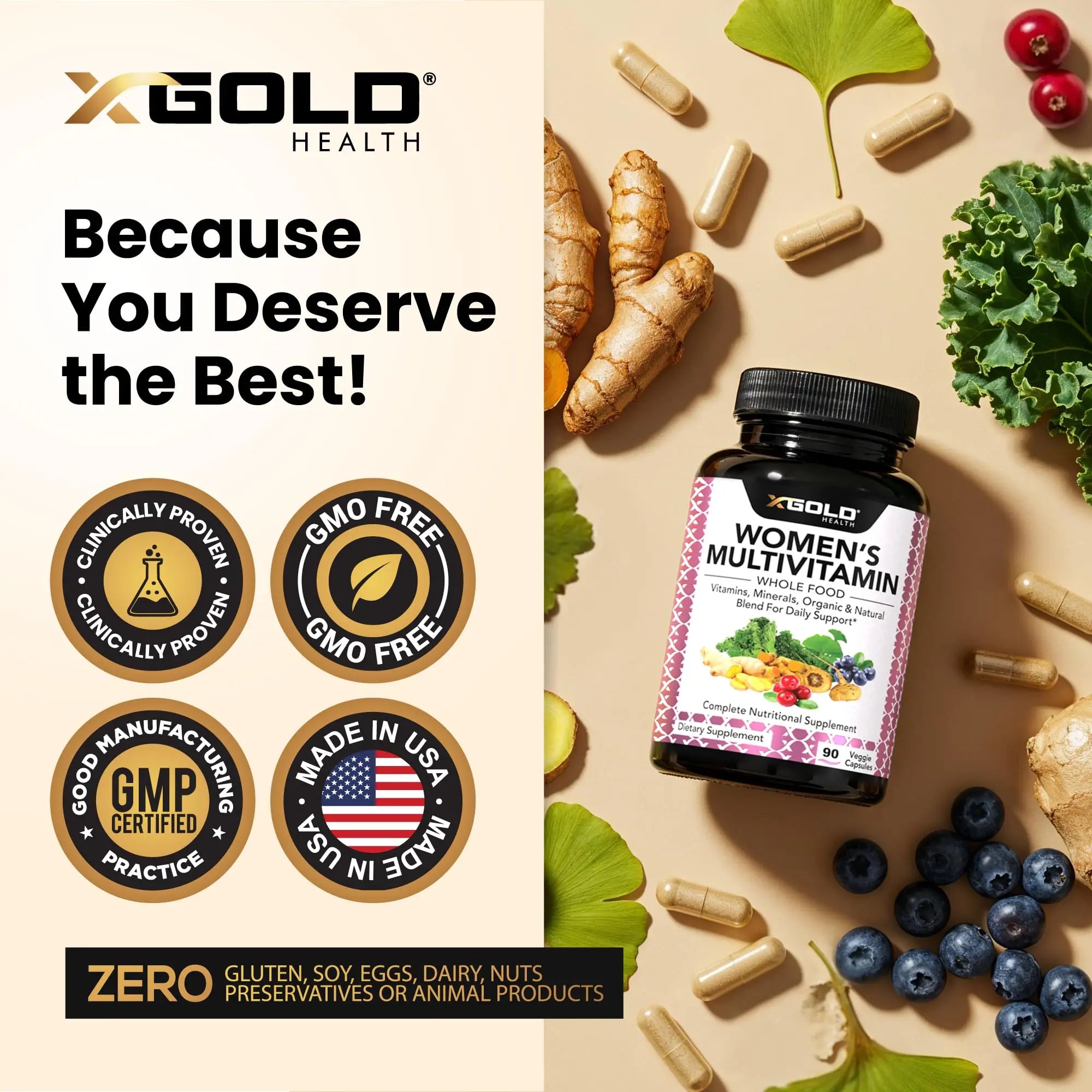 Vegan Women's Daily Multivitamin 50 Plus with Organic WholeFood Based Natural Ingredients, Ginger, Maca, Multi-Vitamin B Complex & More X Gold Health Au supplements