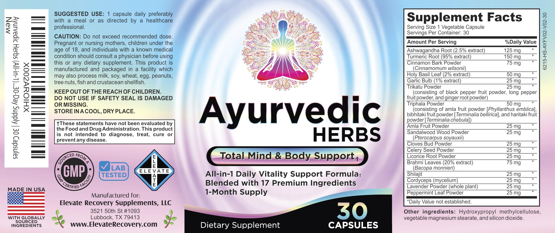 Ayurvedic Herbs 17-in-1 Supplement | Mind & Body Balance | Ayurveda Health Support Blend | Ayurvedic Supplements | 1-Month Supply | 30 Capsules Elevate Recovery Supplements Au supplements