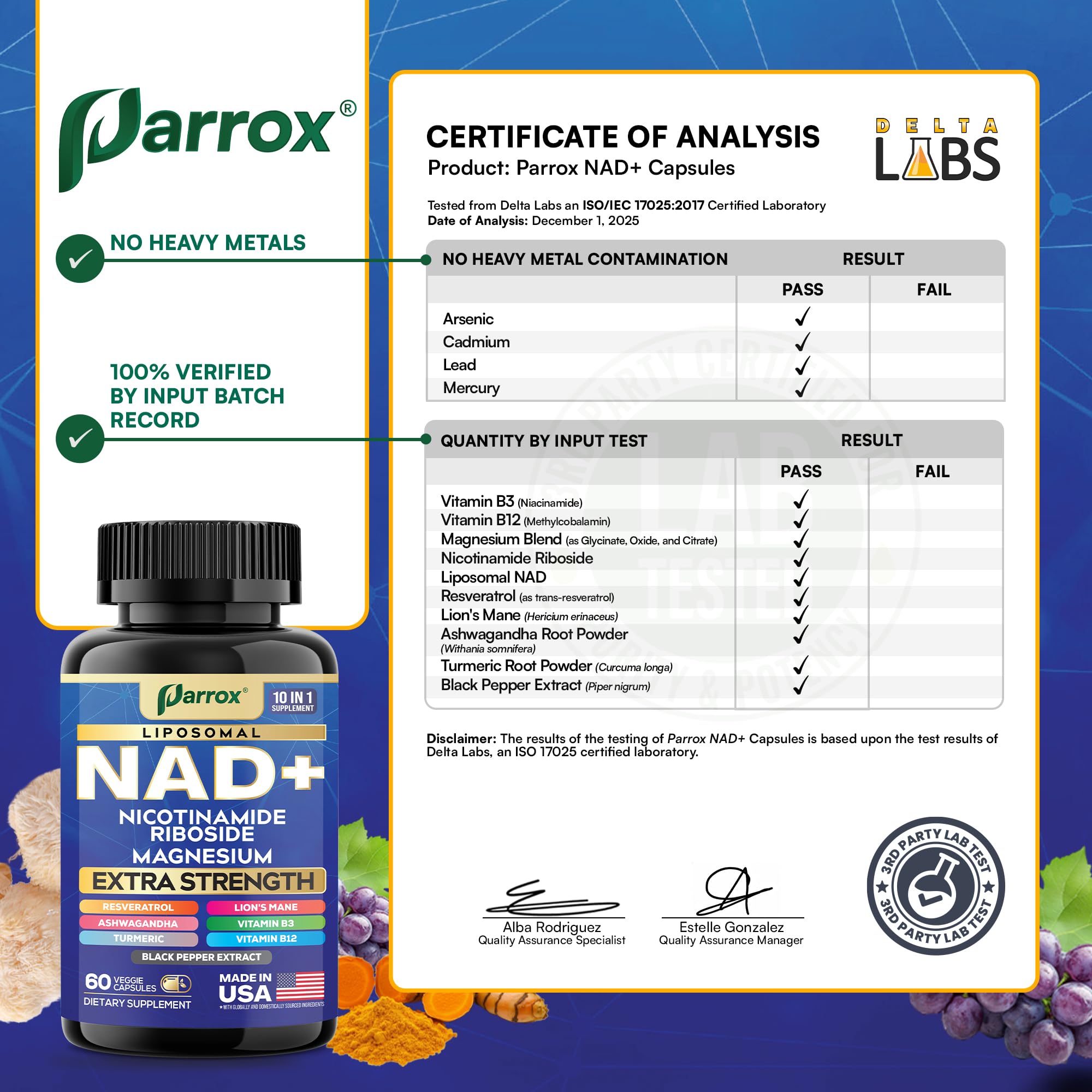 Parrox NAD+ Supplement with Liposomal NAD+, Nicotinamide Riboside, Magnesium, Vitamin B3 & B12, Resveratrol, Turmeric, Ashwagandha, Lion’s Mane,10-in-1 Extra Strength Parrox Au supplements