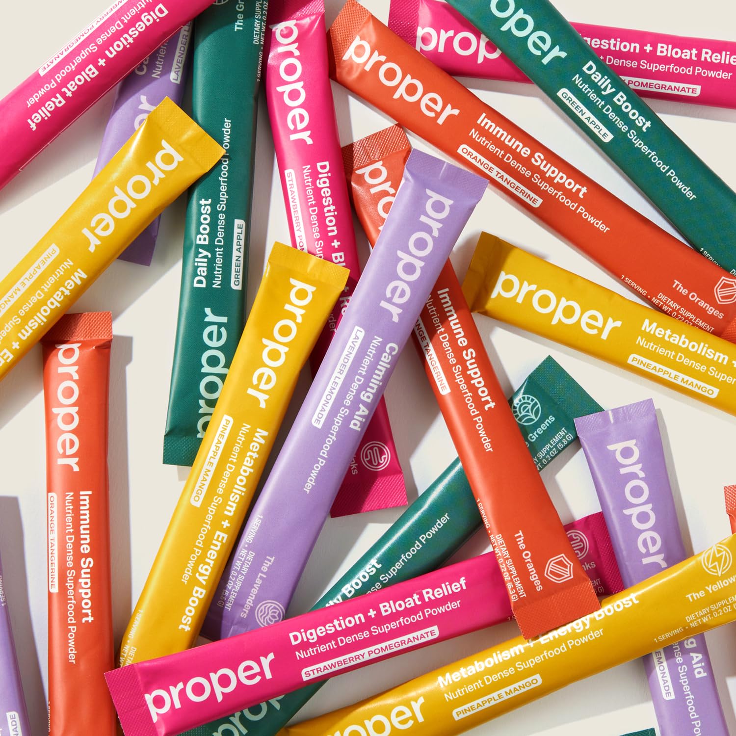 Proper The Essentials Super Foods Powder 5-Stick Variety Pack - Super Greens, Gut Health, Metabolism & Energy, Calm Magnesium Powder & Immune Support Supplement Packs Proper Au supplements